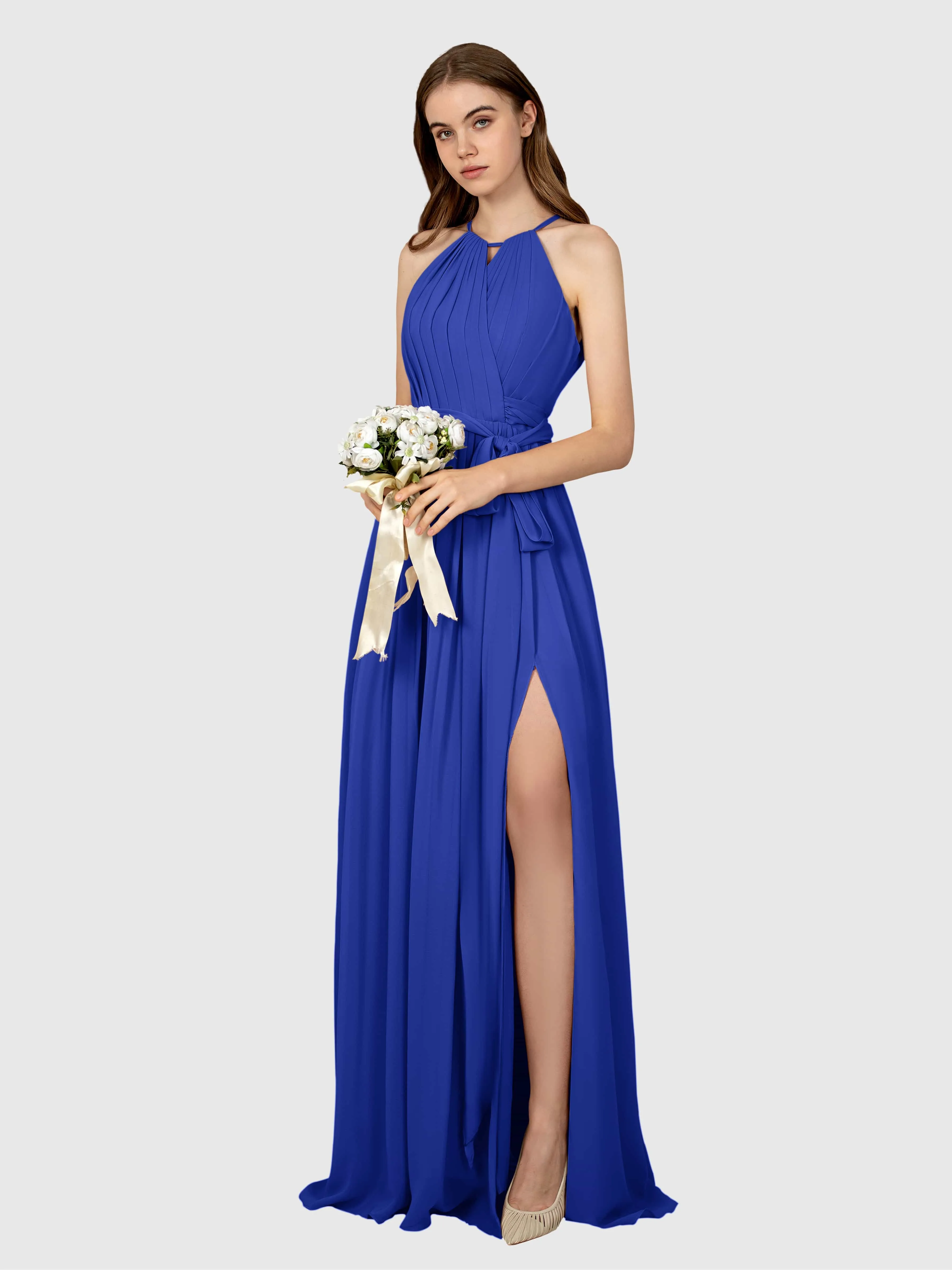 Emma Flowy Sleeveless Halter Chiffon Bridesmaid Dresses