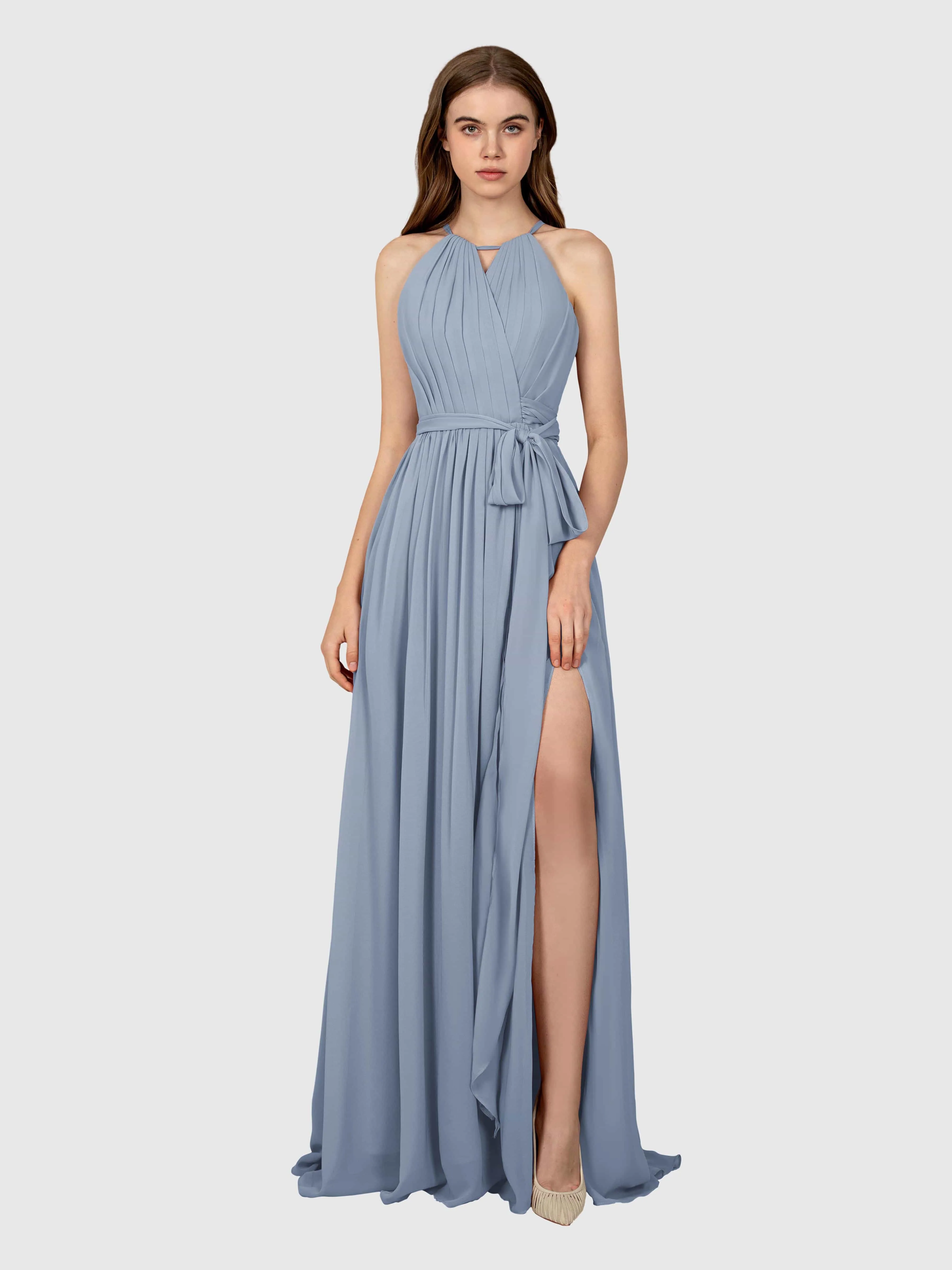 Emma Flowy Sleeveless Halter Chiffon Bridesmaid Dresses