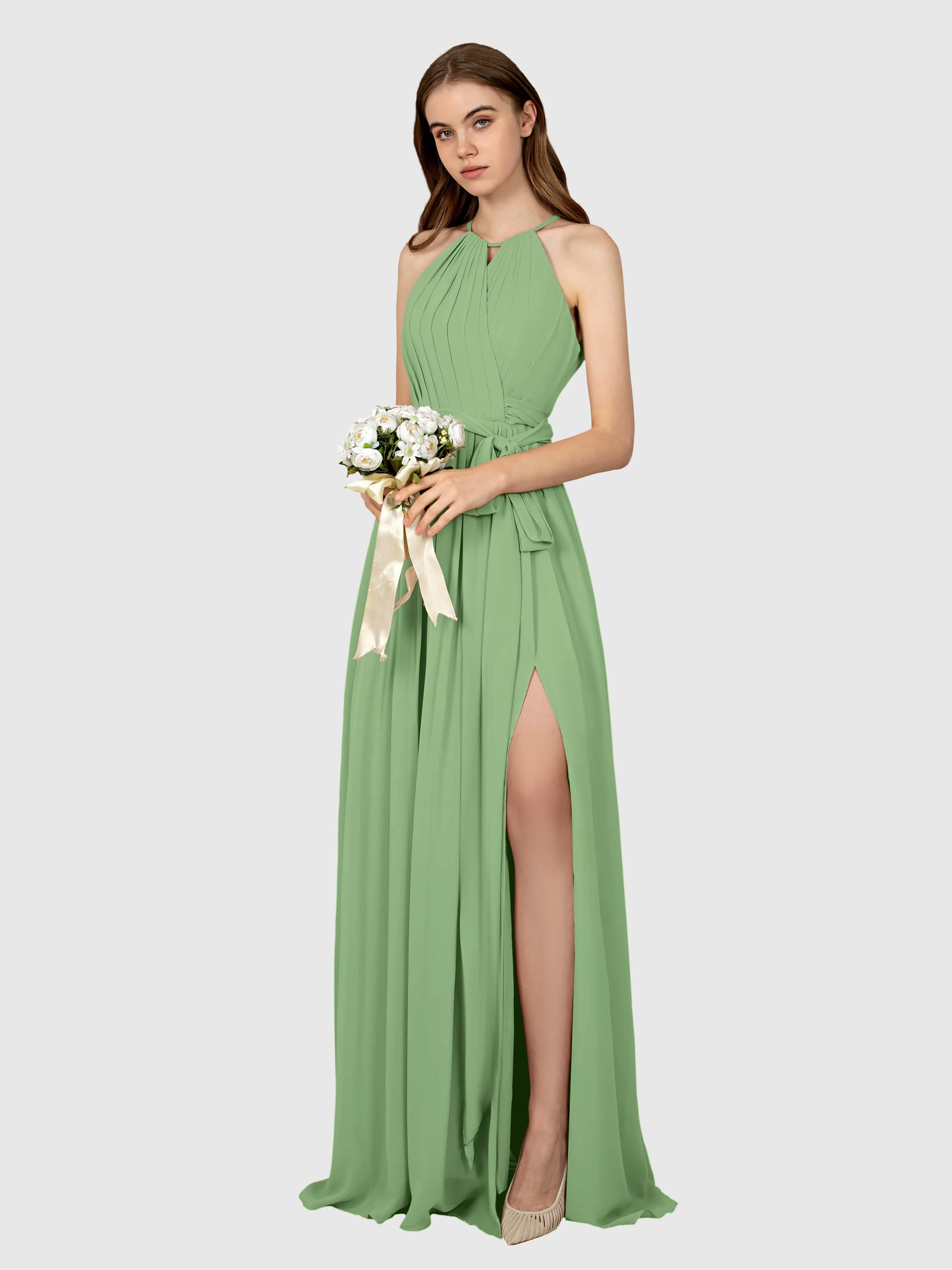 Emma Flowy Sleeveless Halter Chiffon Bridesmaid Dresses