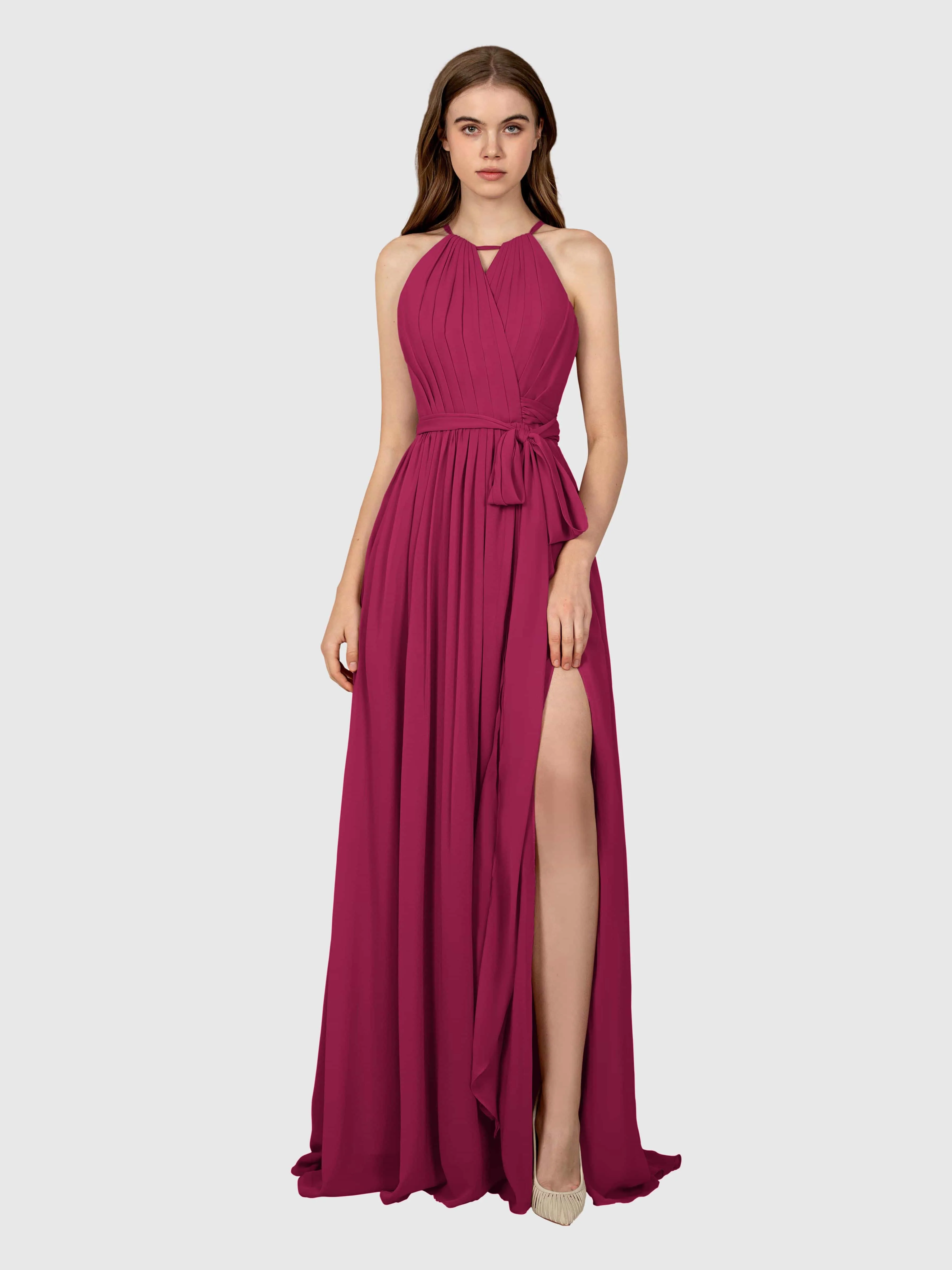 Emma Flowy Sleeveless Halter Chiffon Bridesmaid Dresses