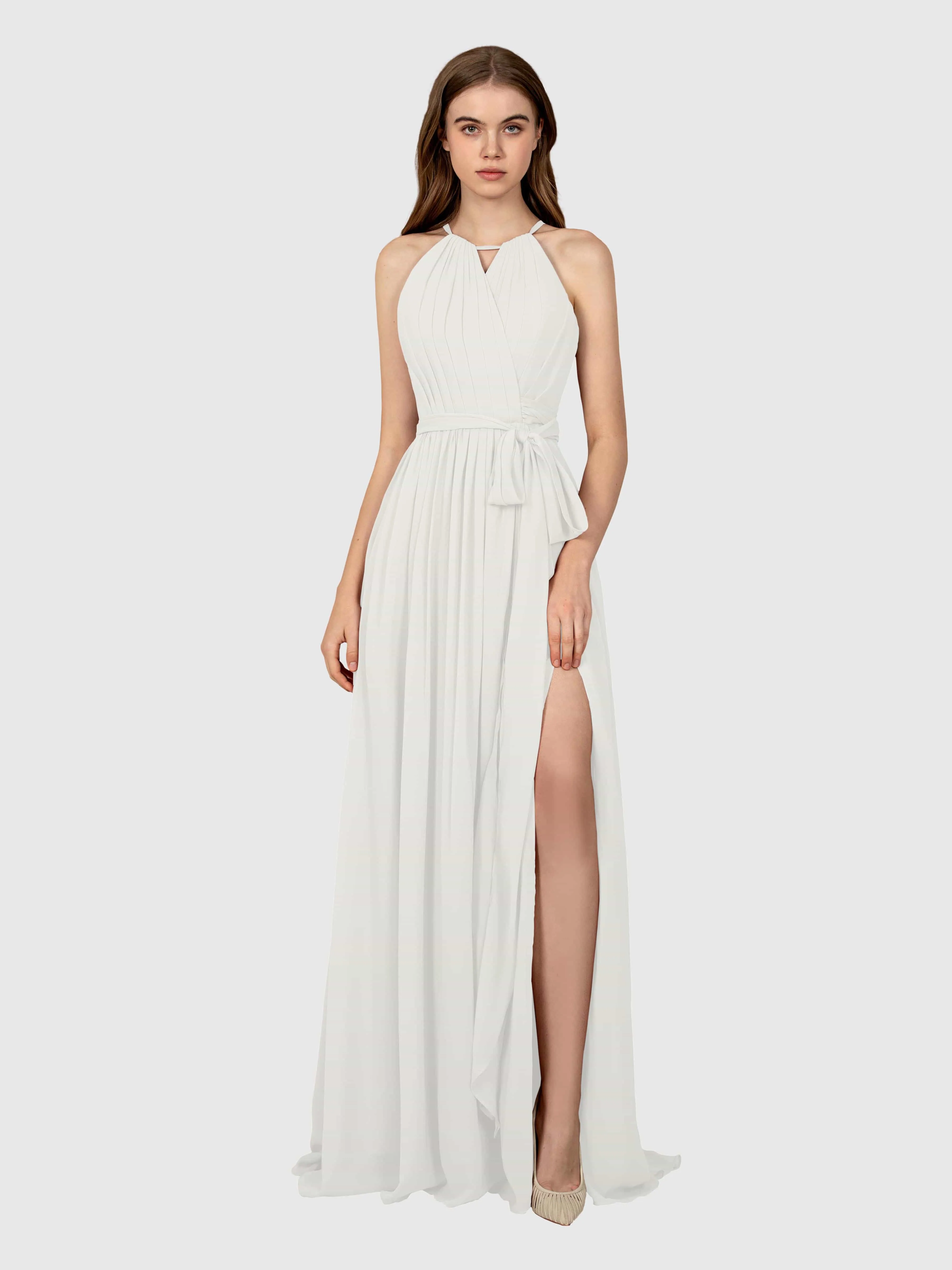 Emma Flowy Sleeveless Halter Chiffon Bridesmaid Dresses