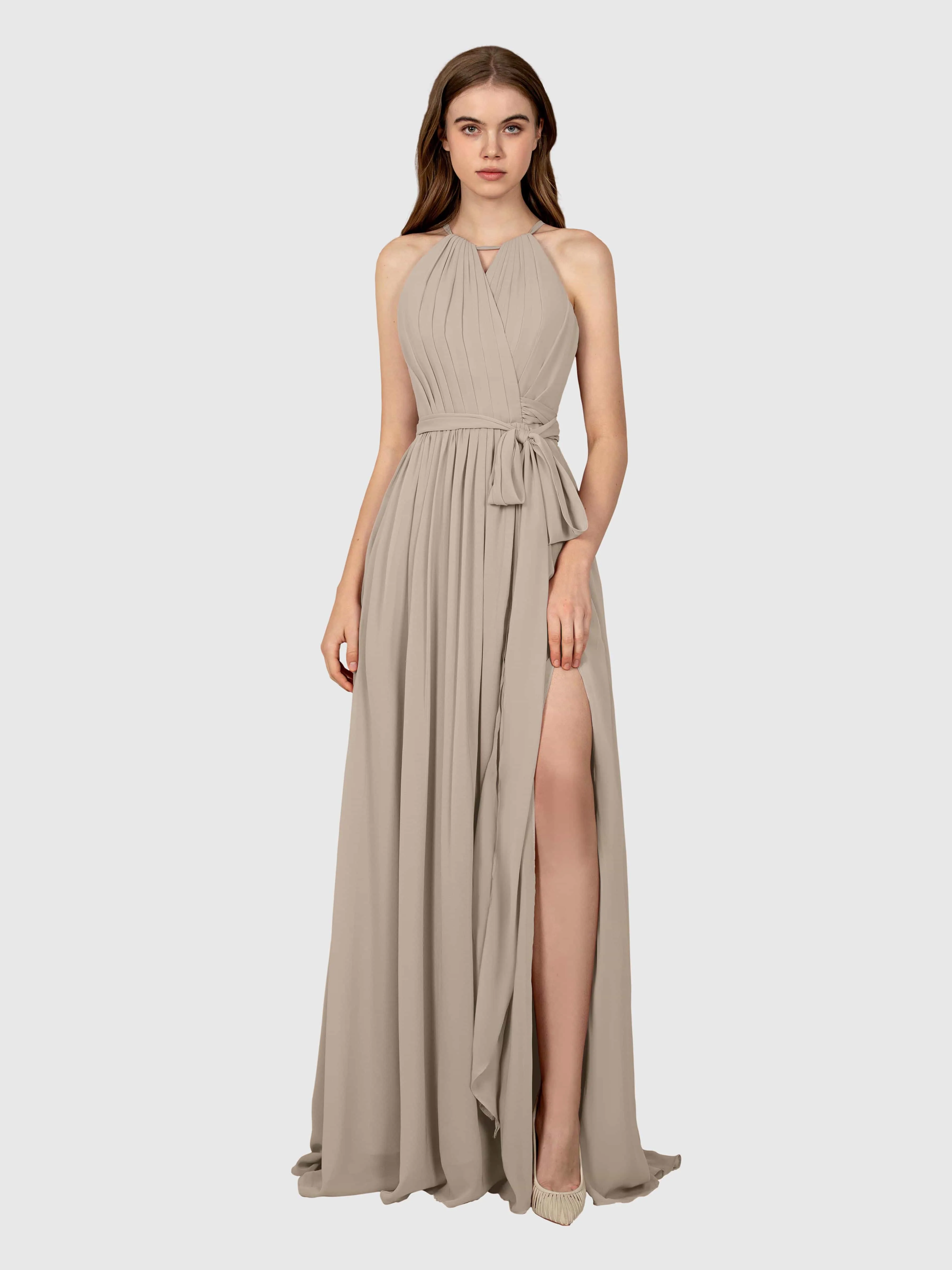 Emma Flowy Sleeveless Halter Chiffon Bridesmaid Dresses