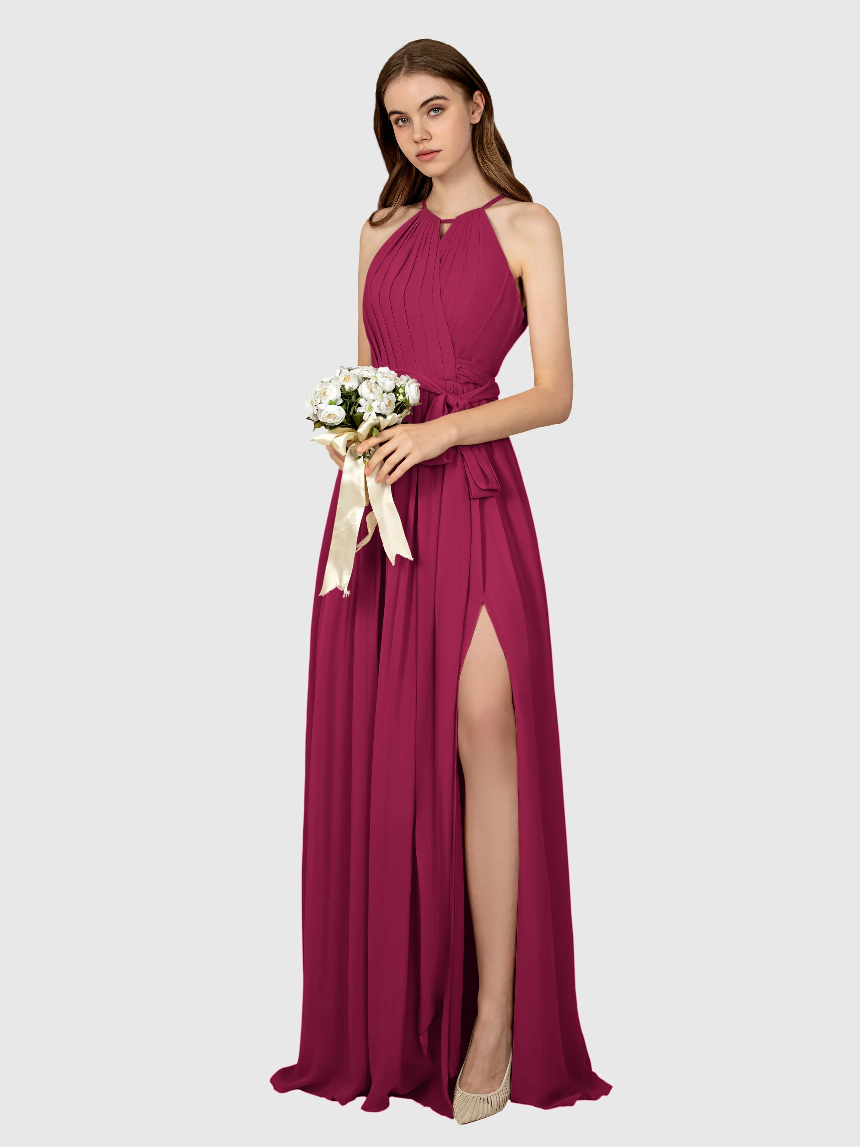 Emma Flowy Sleeveless Halter Chiffon Bridesmaid Dresses