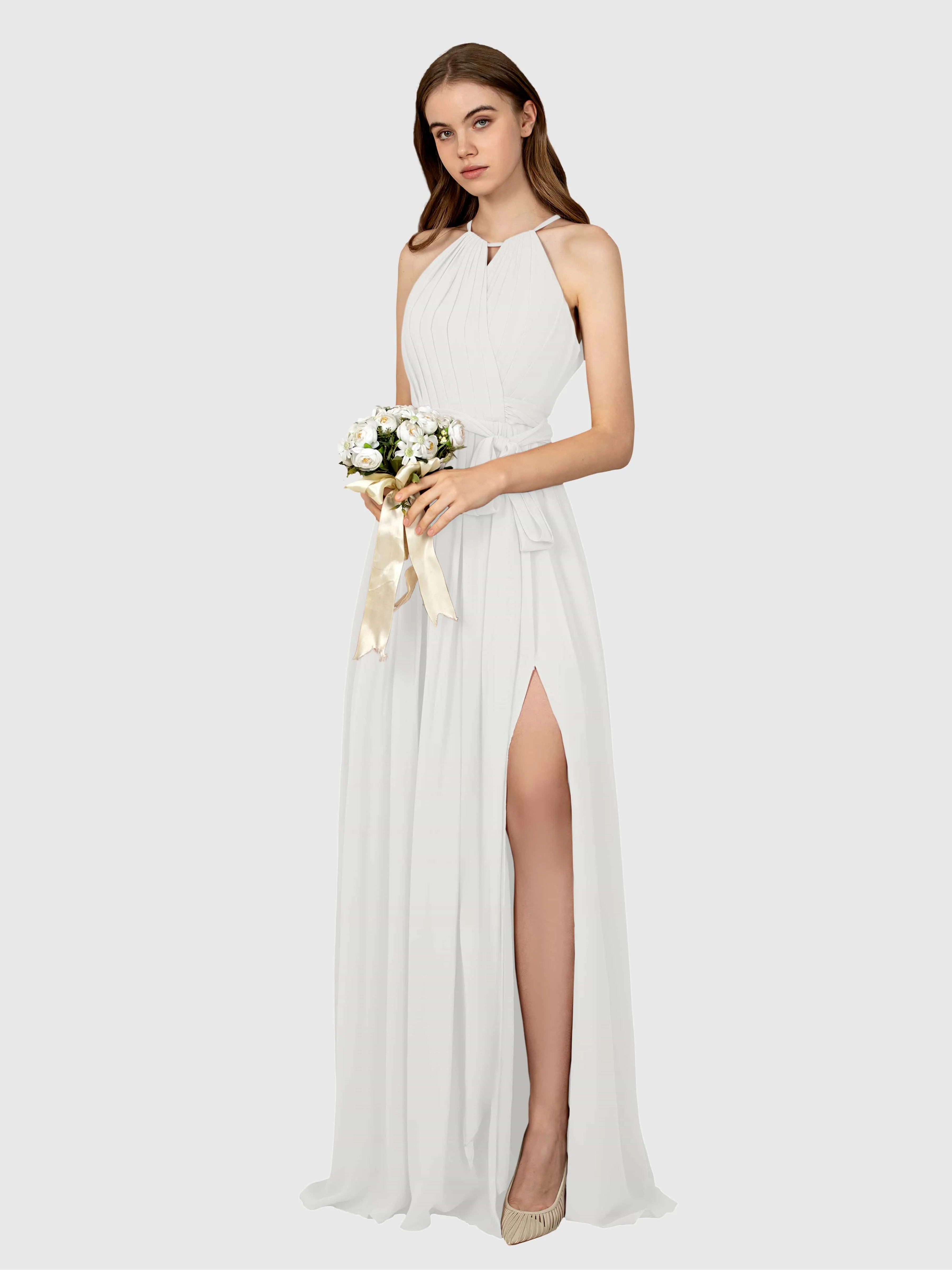 Emma Flowy Sleeveless Halter Chiffon Bridesmaid Dresses