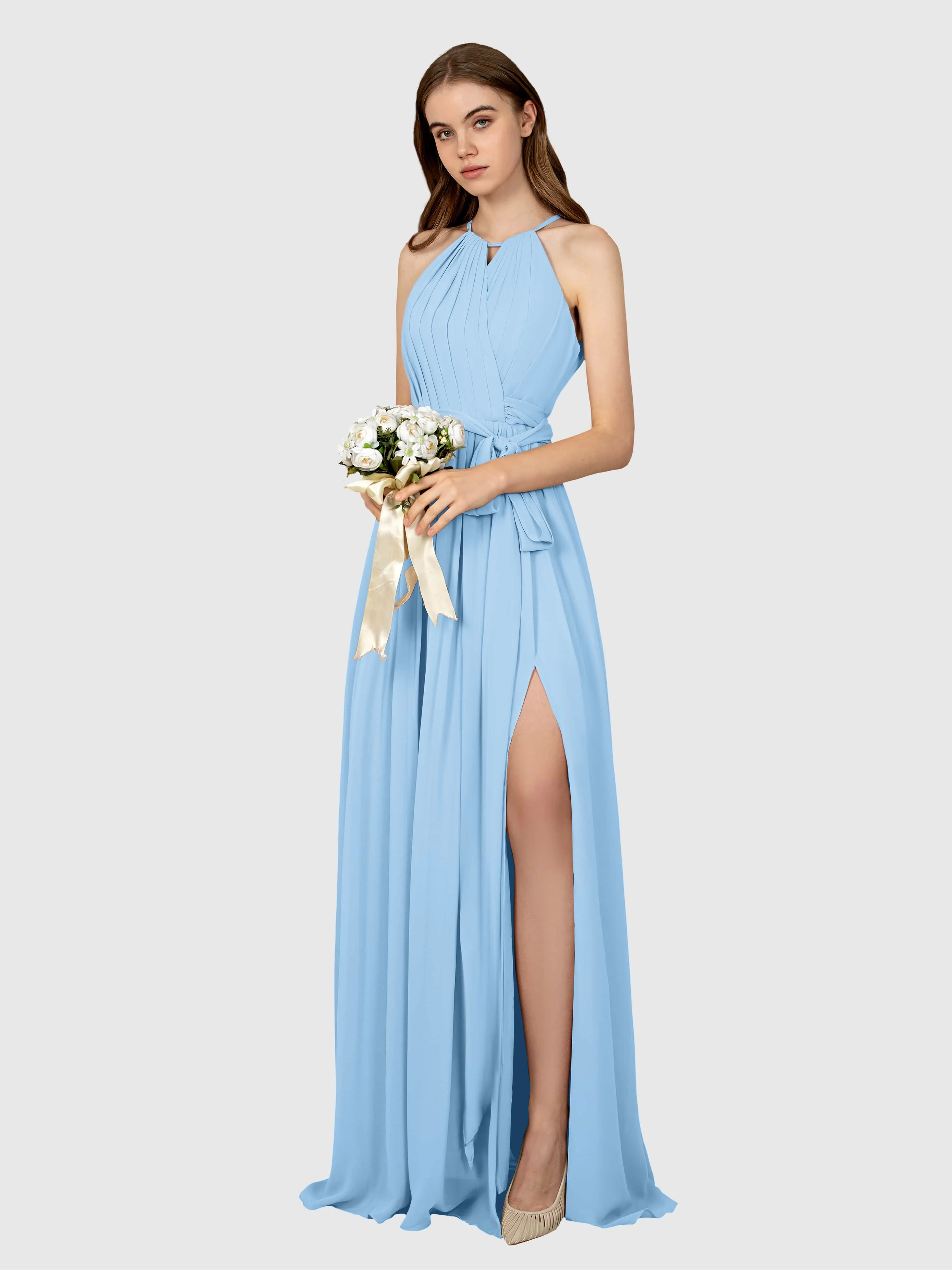 Emma Flowy Sleeveless Halter Chiffon Bridesmaid Dresses