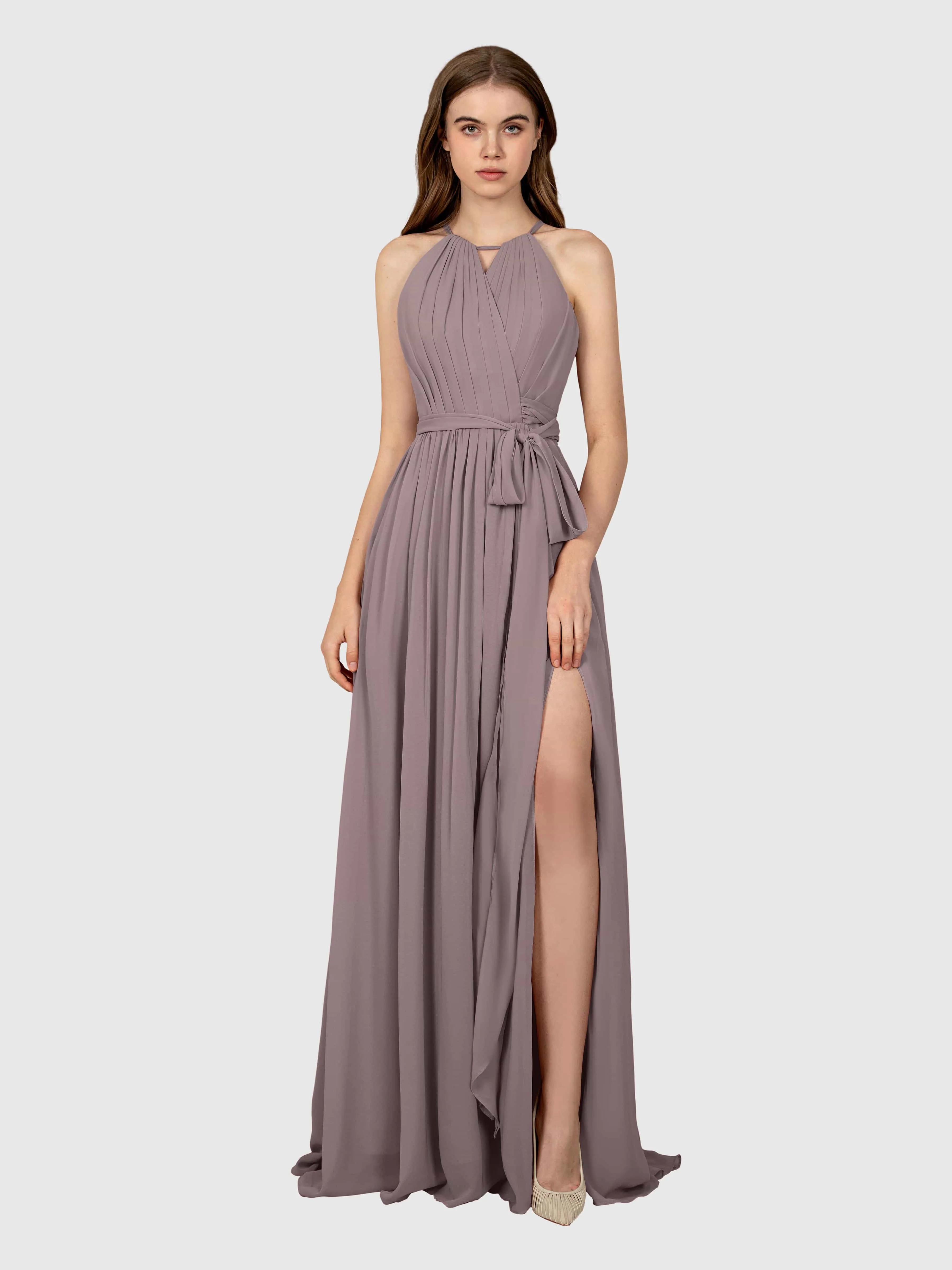Emma Flowy Sleeveless Halter Chiffon Bridesmaid Dresses
