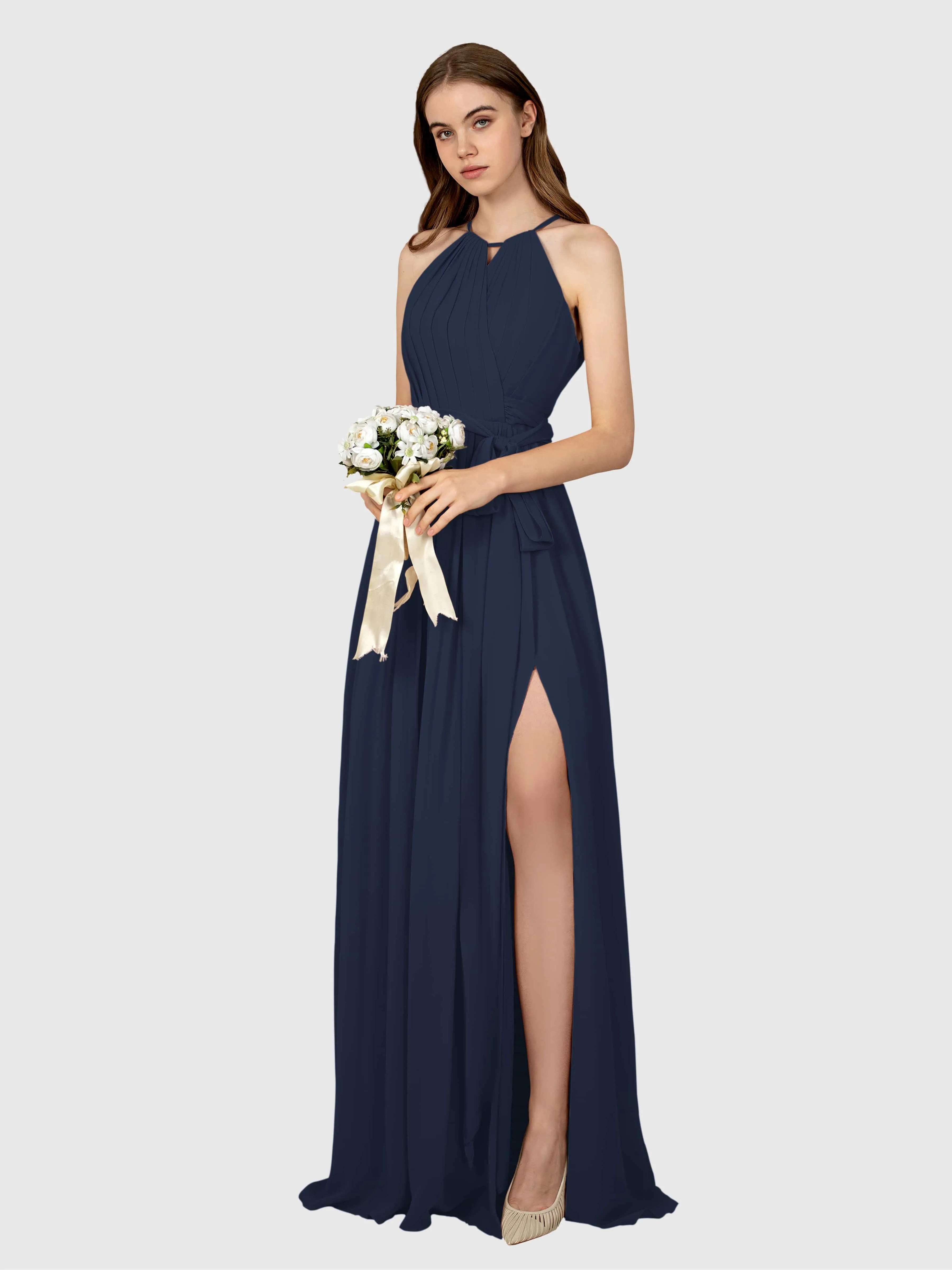 Emma Flowy Sleeveless Halter Chiffon Bridesmaid Dresses