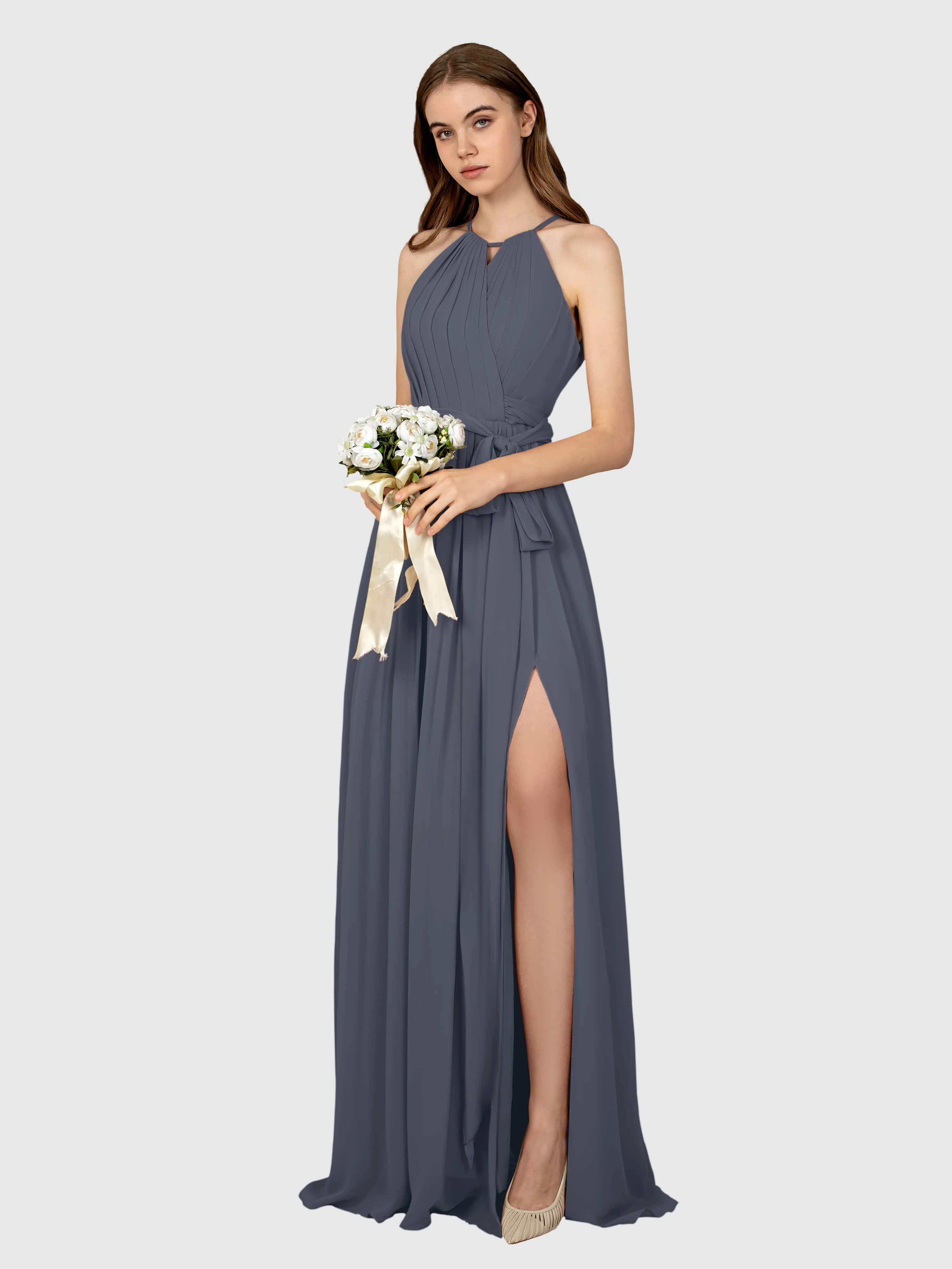 Emma Flowy Sleeveless Halter Chiffon Bridesmaid Dresses