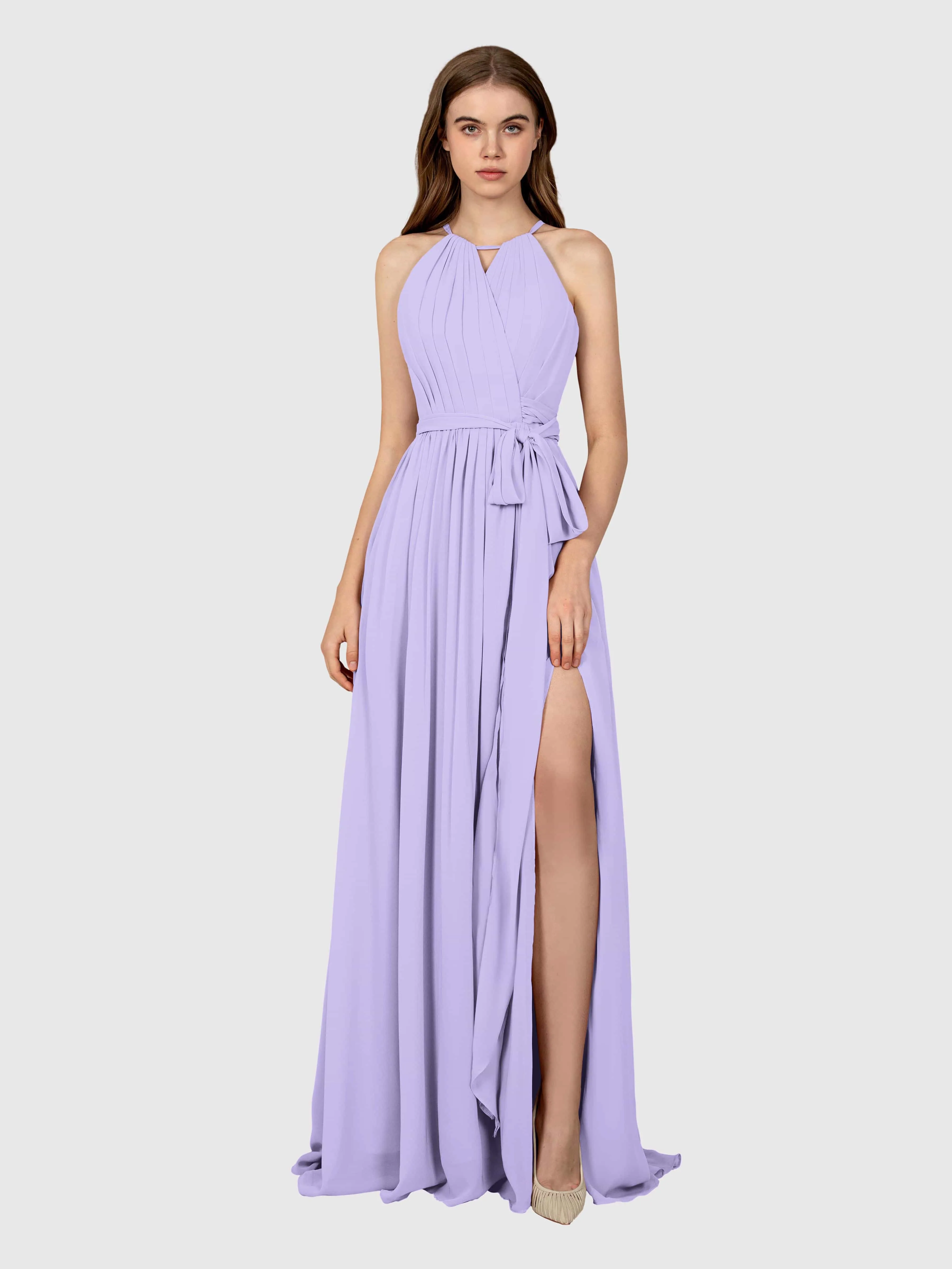 Emma Flowy Sleeveless Halter Chiffon Bridesmaid Dresses