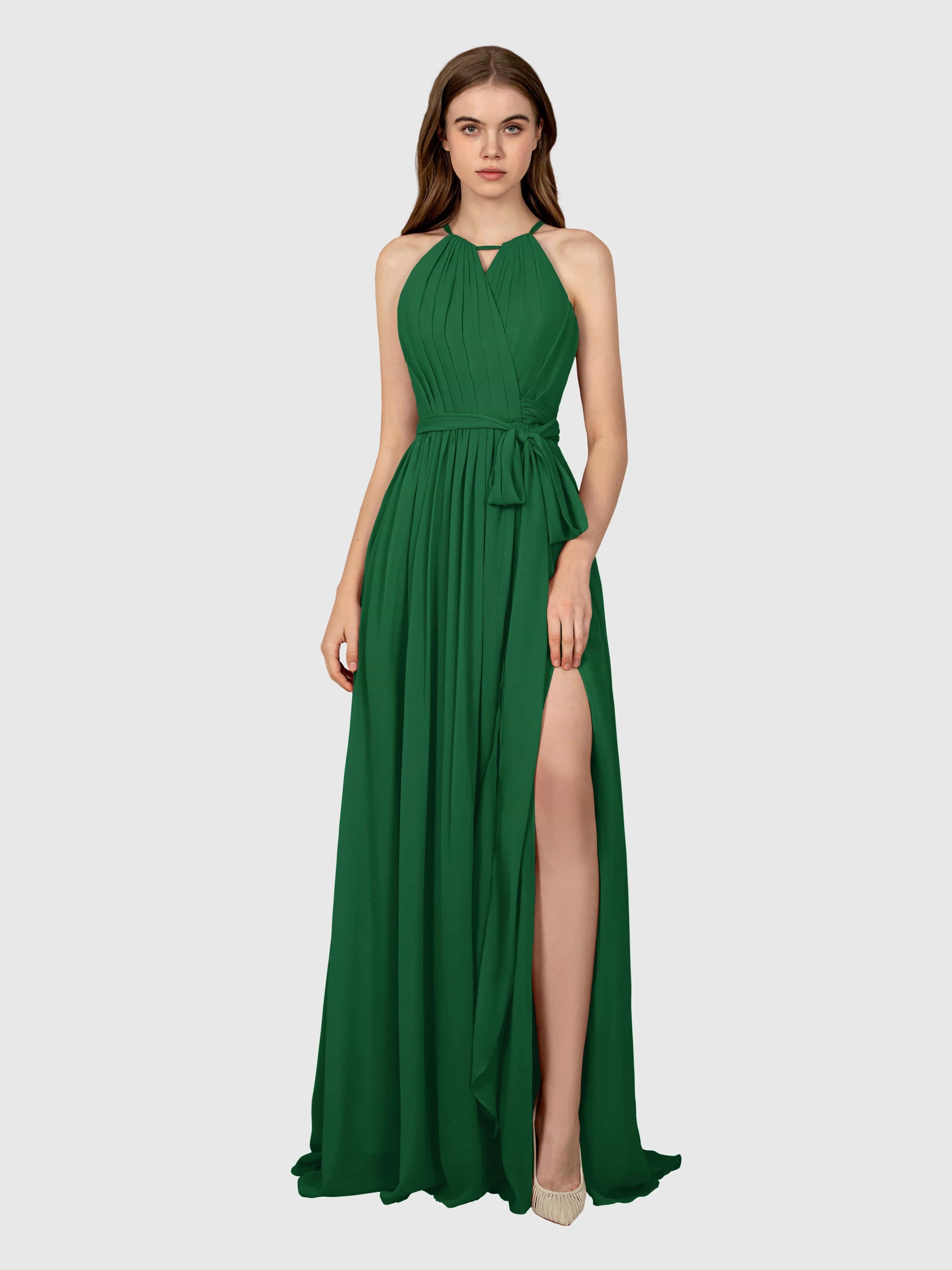 Emma Flowy Sleeveless Halter Chiffon Bridesmaid Dresses