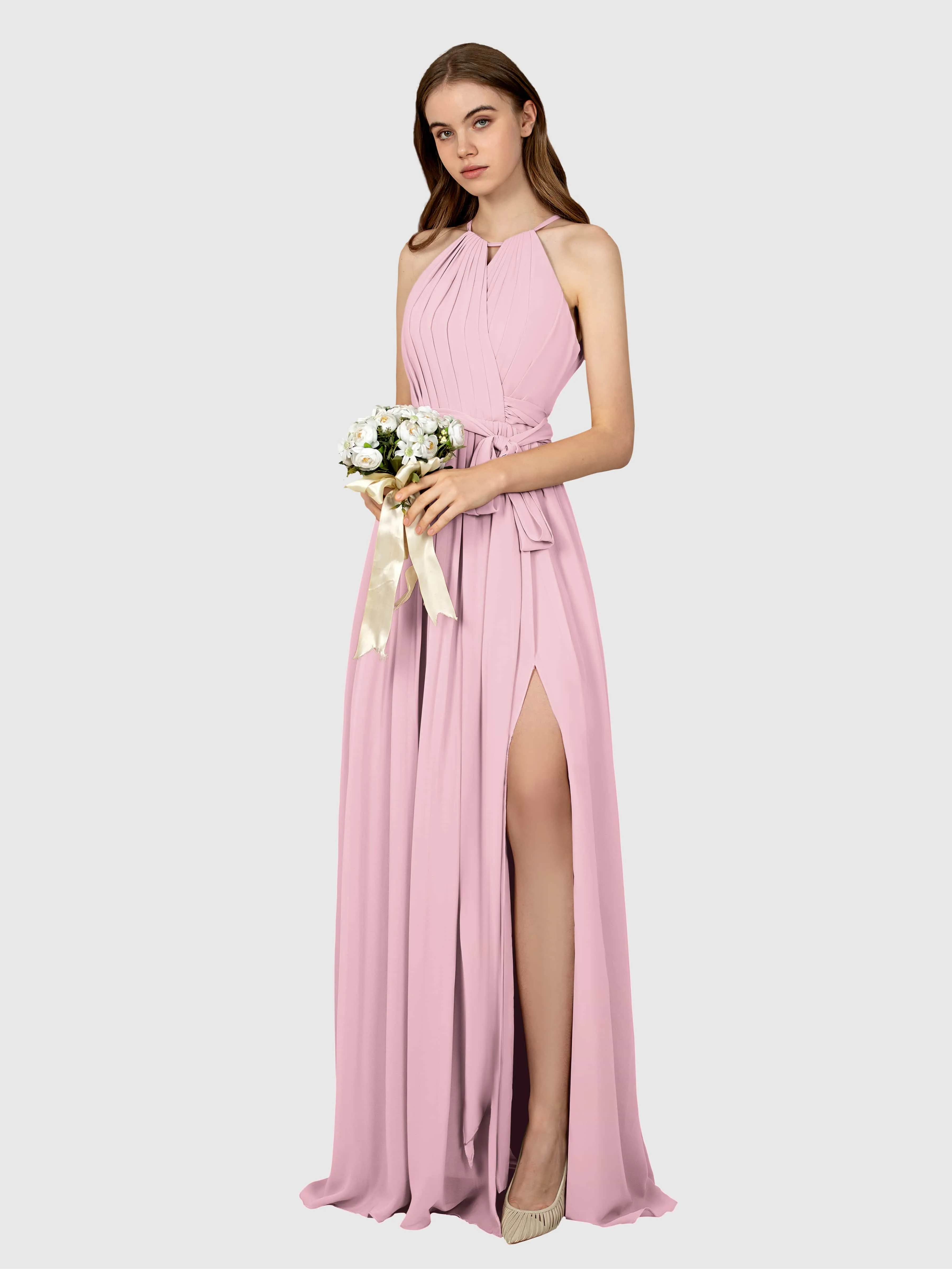 Emma Flowy Sleeveless Halter Chiffon Bridesmaid Dresses