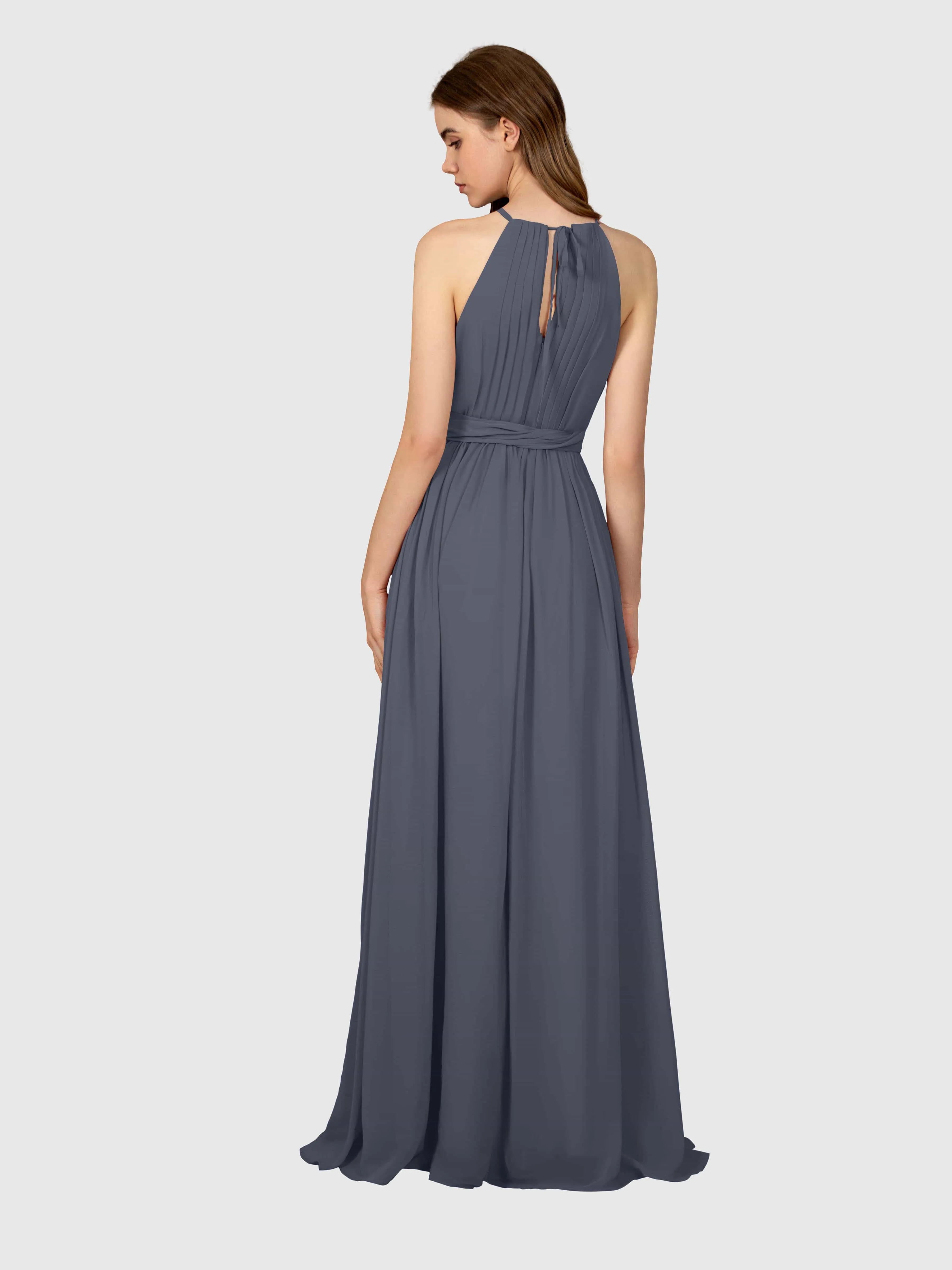 Emma Flowy Sleeveless Halter Chiffon Bridesmaid Dresses