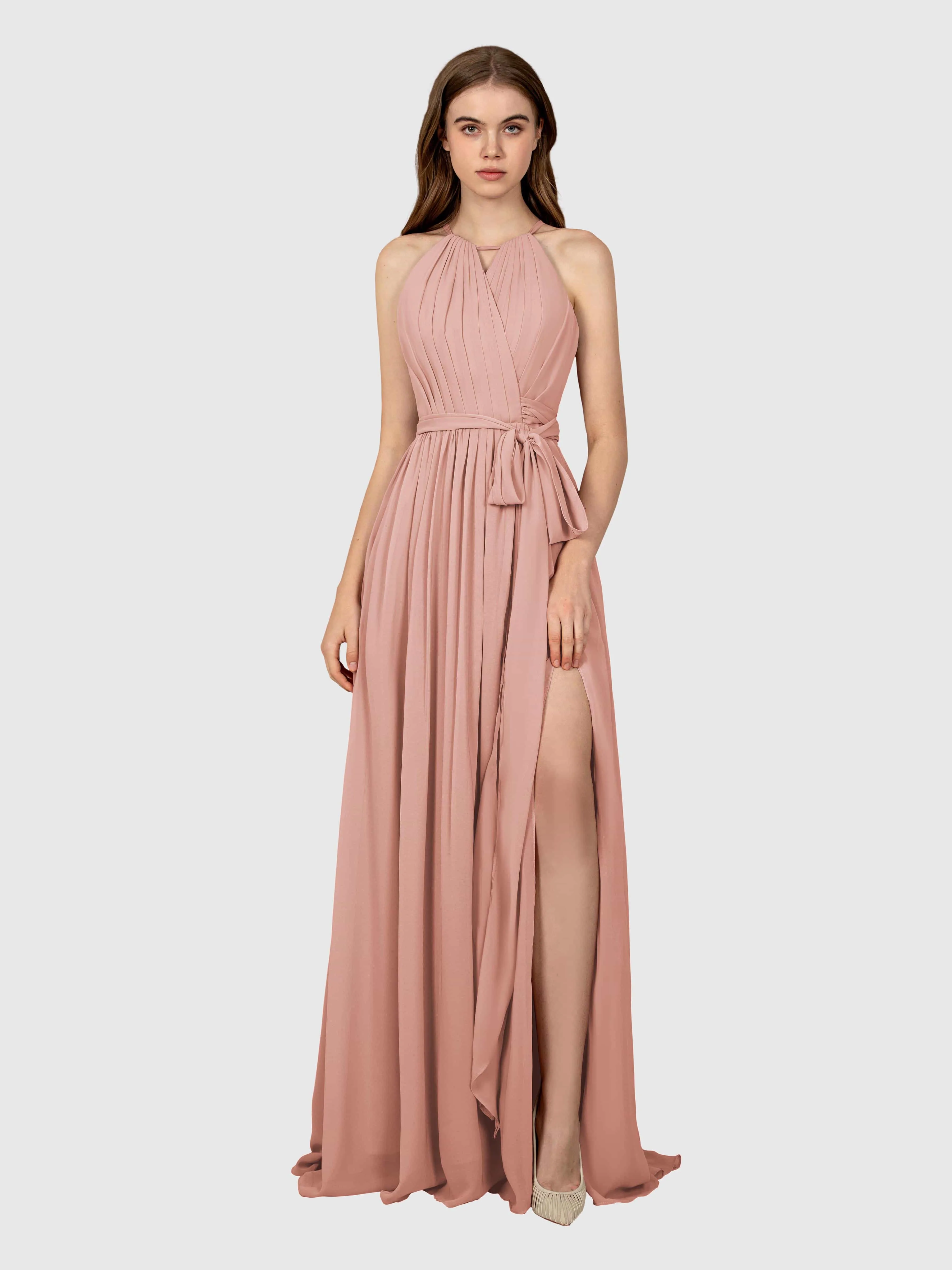 Emma Flowy Sleeveless Halter Chiffon Bridesmaid Dresses