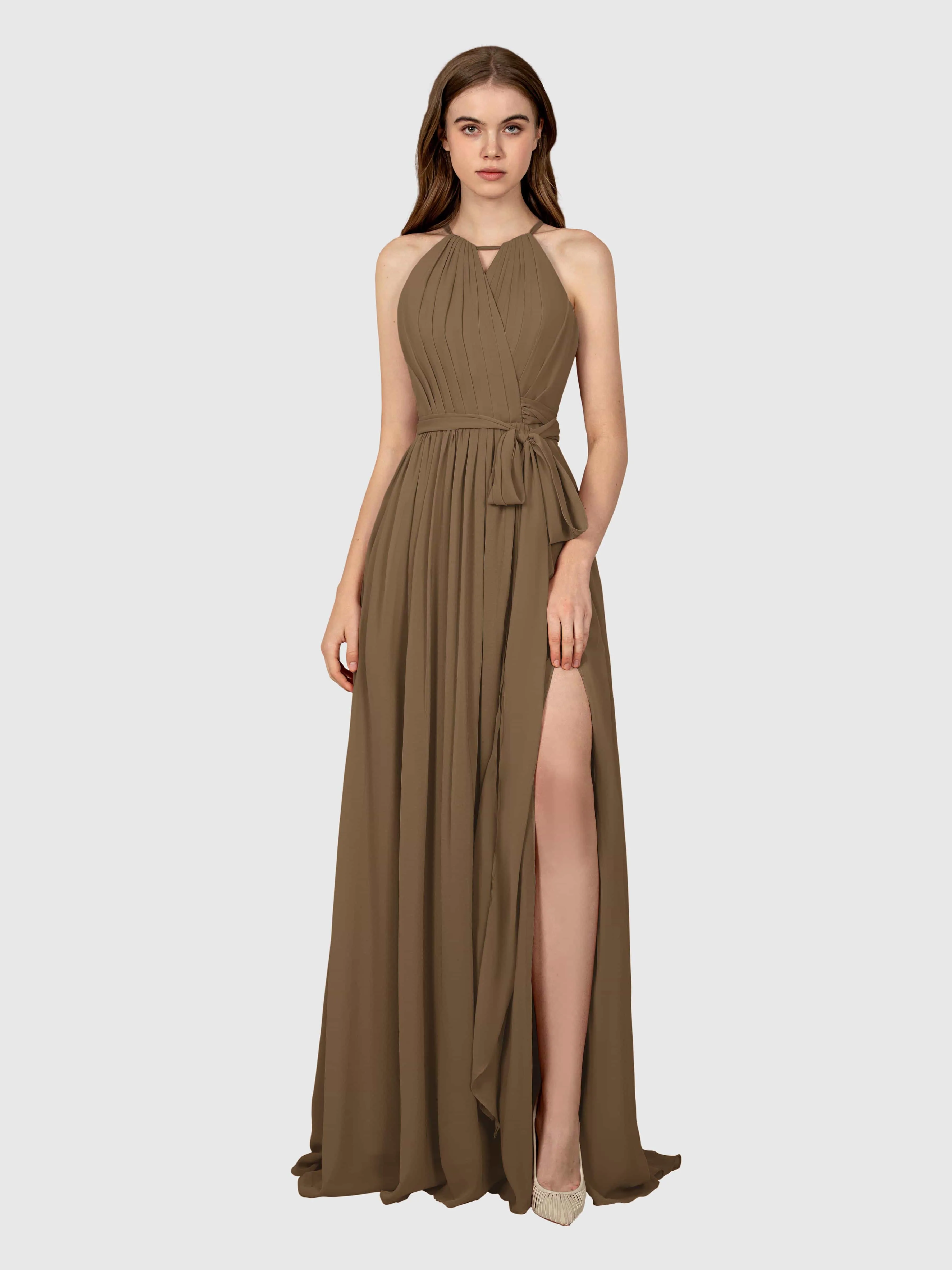 Emma Flowy Sleeveless Halter Chiffon Bridesmaid Dresses