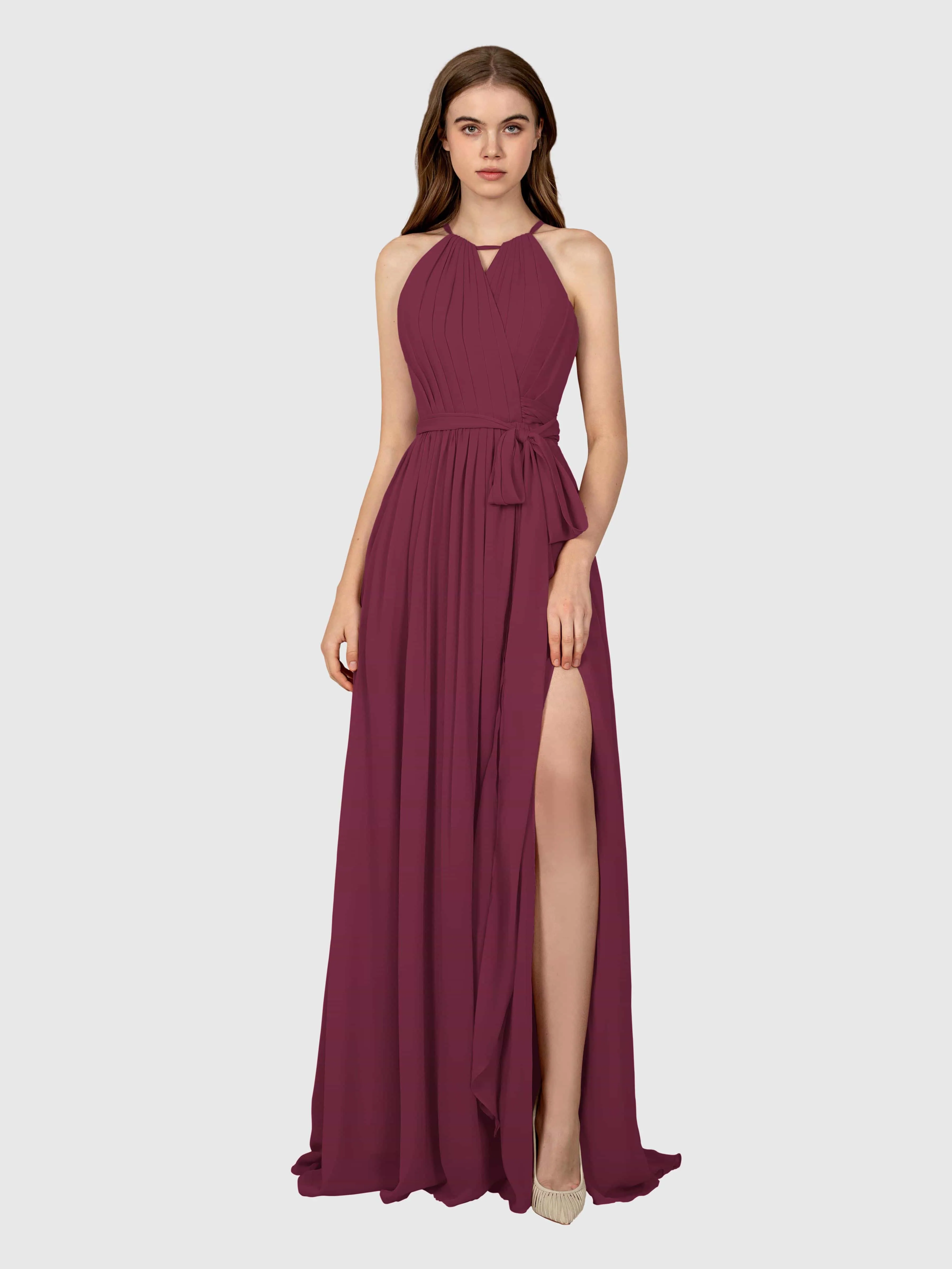 Emma Flowy Sleeveless Halter Chiffon Bridesmaid Dresses