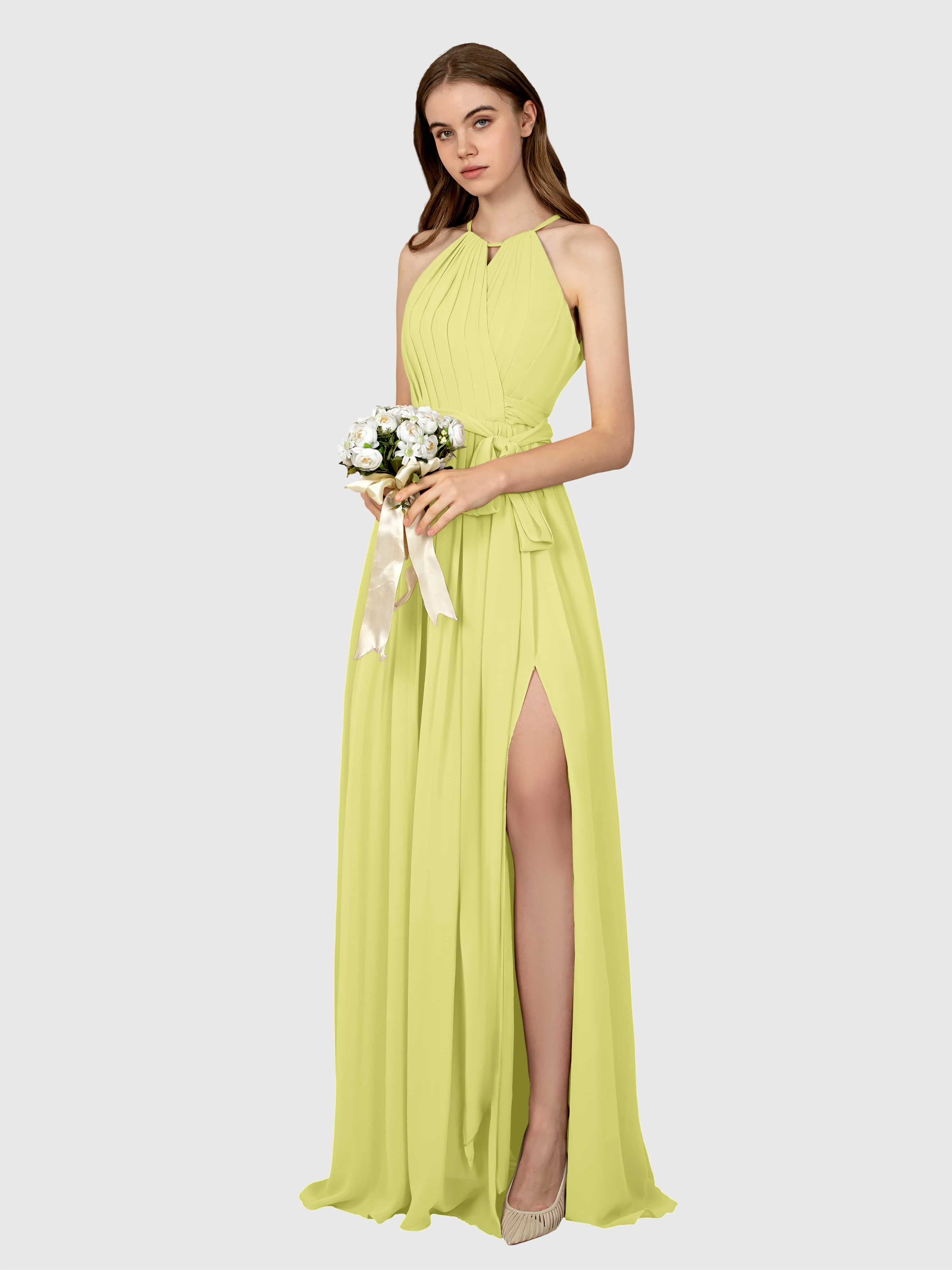 Emma Flowy Sleeveless Halter Chiffon Bridesmaid Dresses