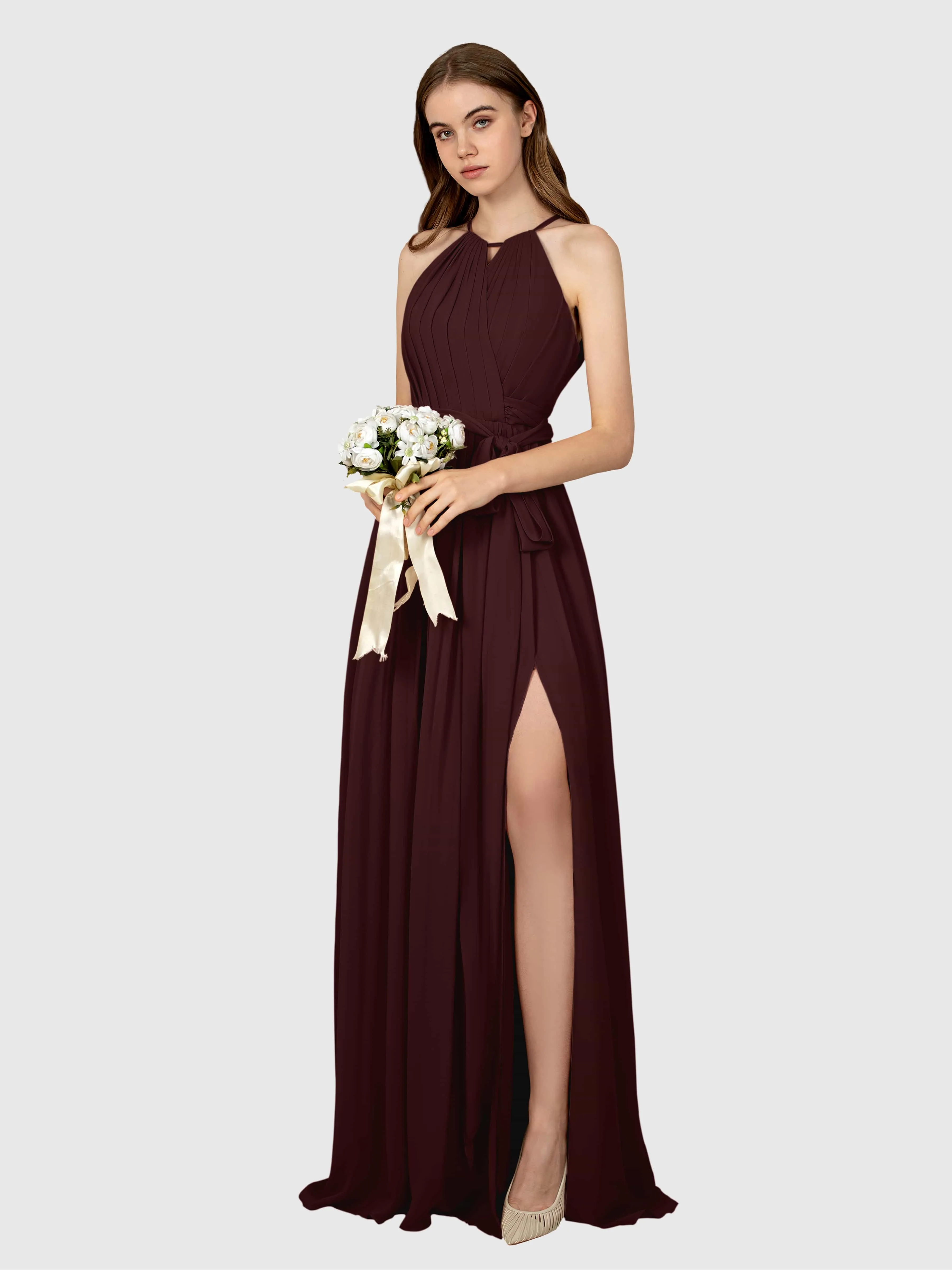 Emma Flowy Sleeveless Halter Chiffon Bridesmaid Dresses