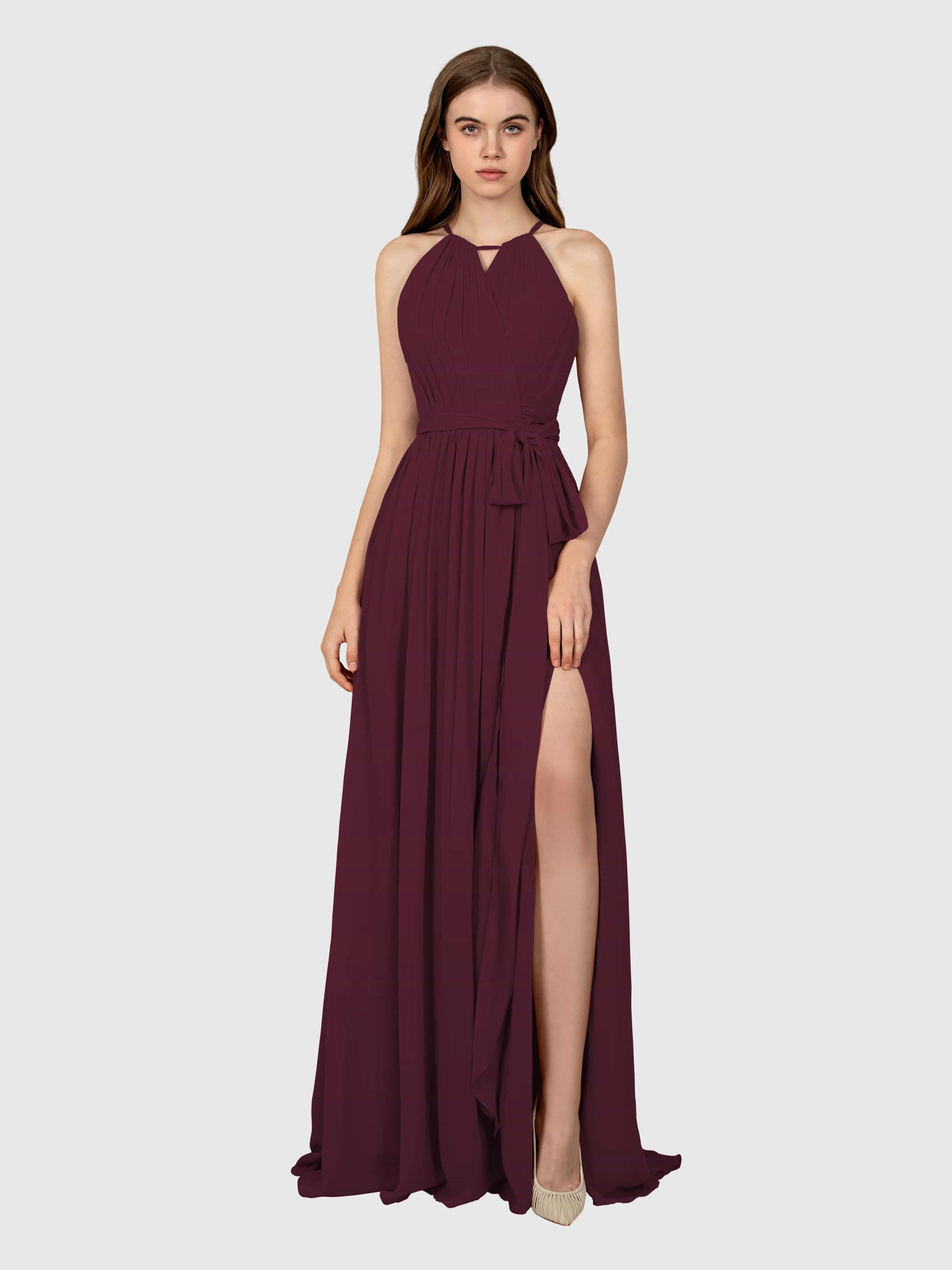 Emma Flowy Sleeveless Halter Chiffon Bridesmaid Dresses
