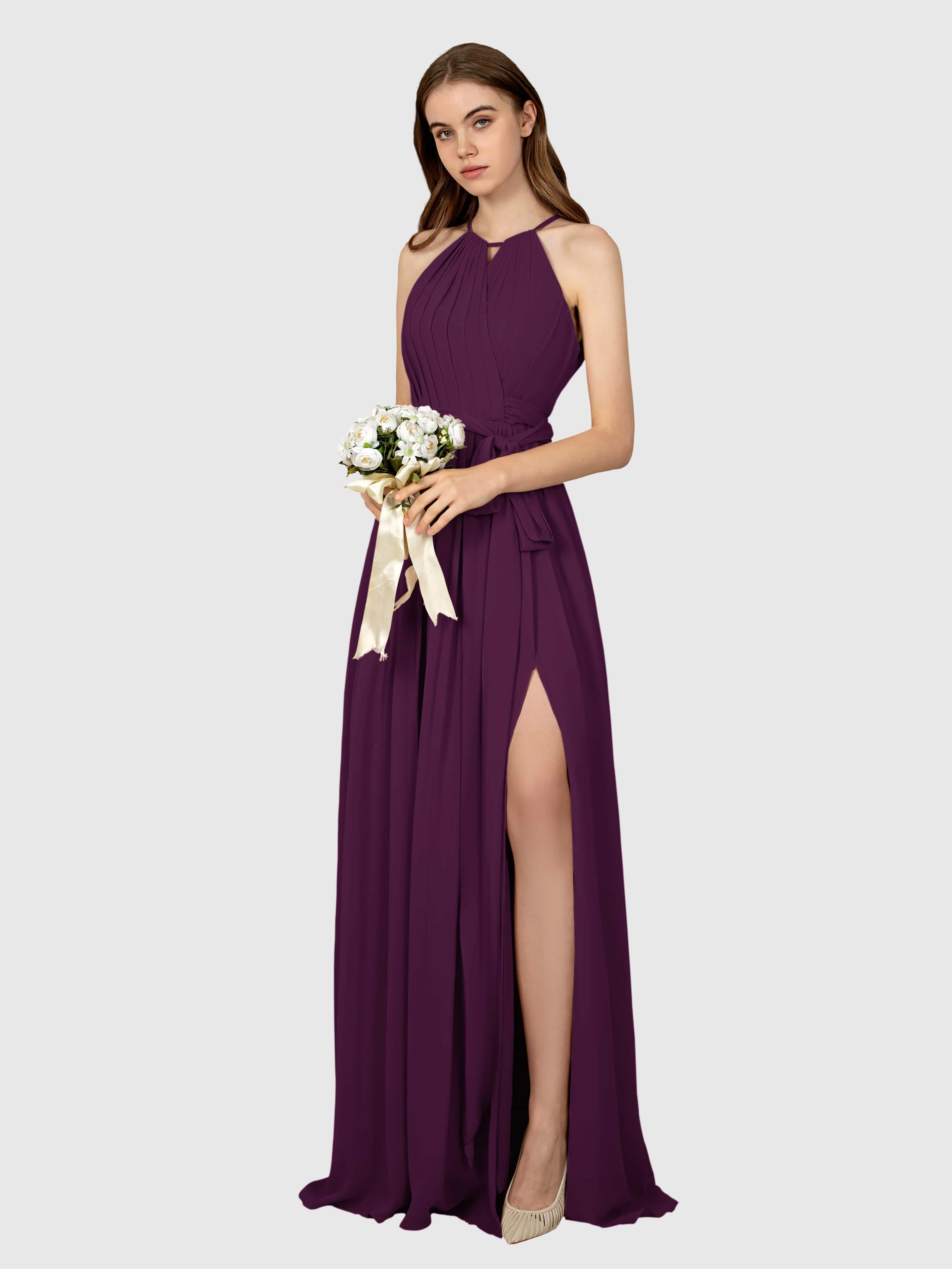 Emma Flowy Sleeveless Halter Chiffon Bridesmaid Dresses