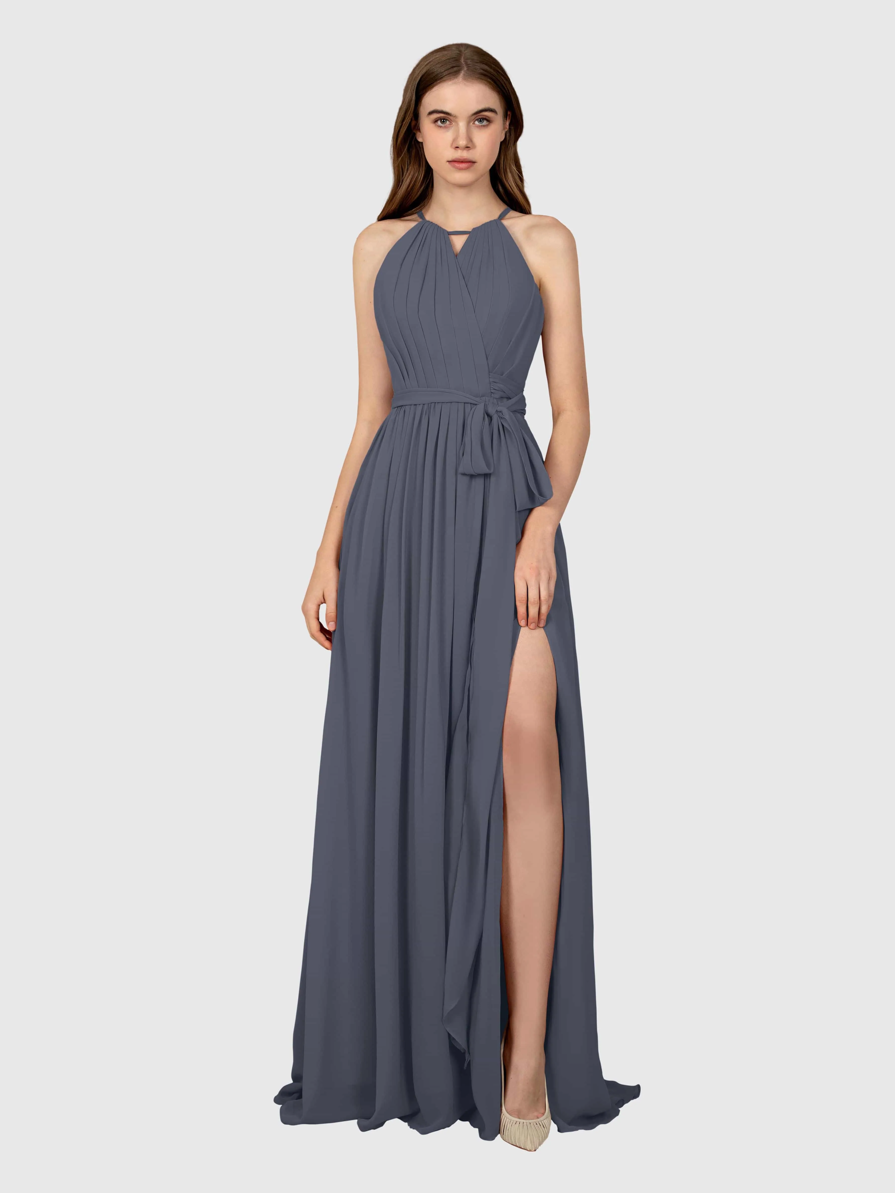 Emma Flowy Sleeveless Halter Chiffon Bridesmaid Dresses