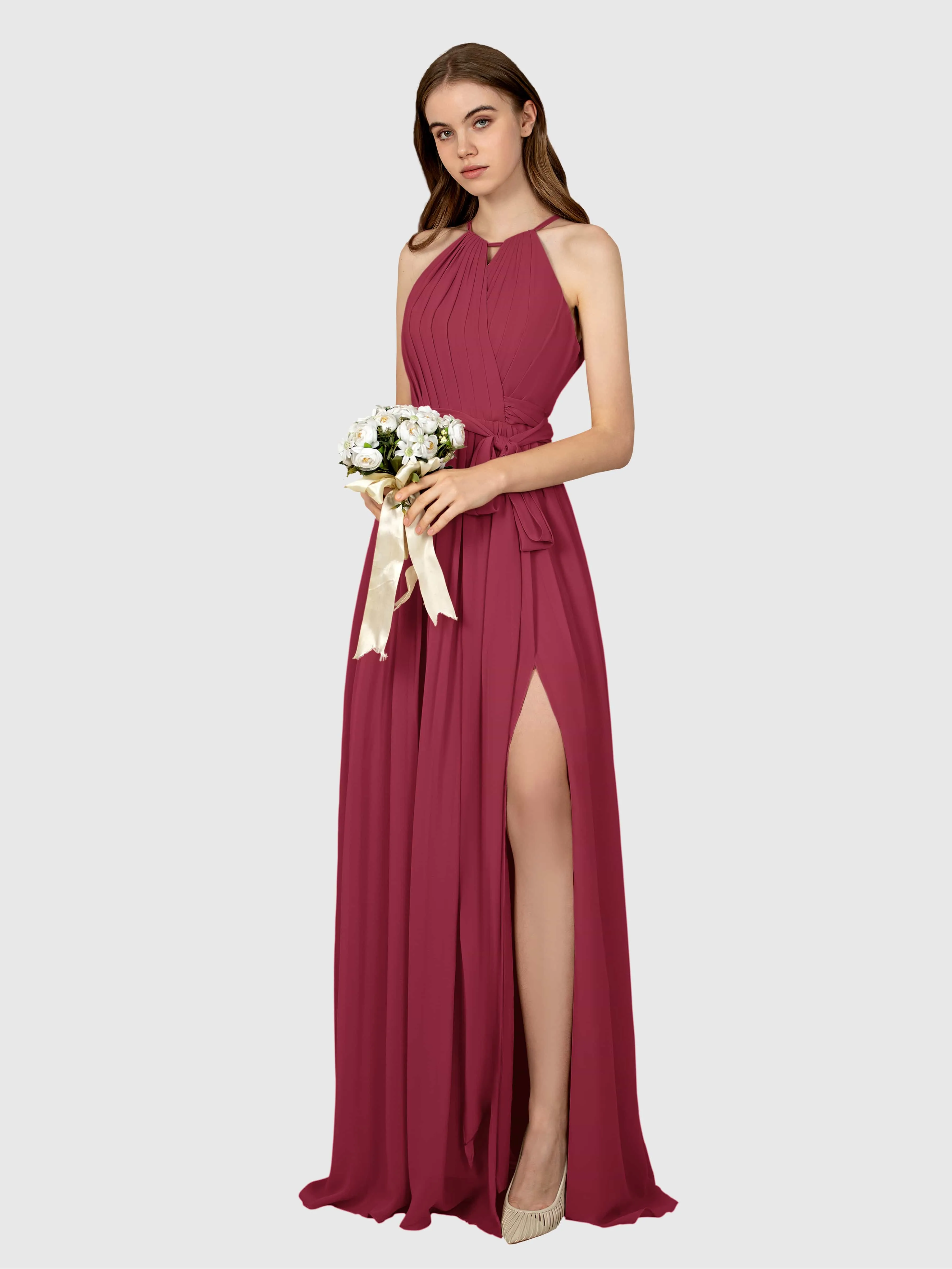 Emma Flowy Sleeveless Halter Chiffon Bridesmaid Dresses