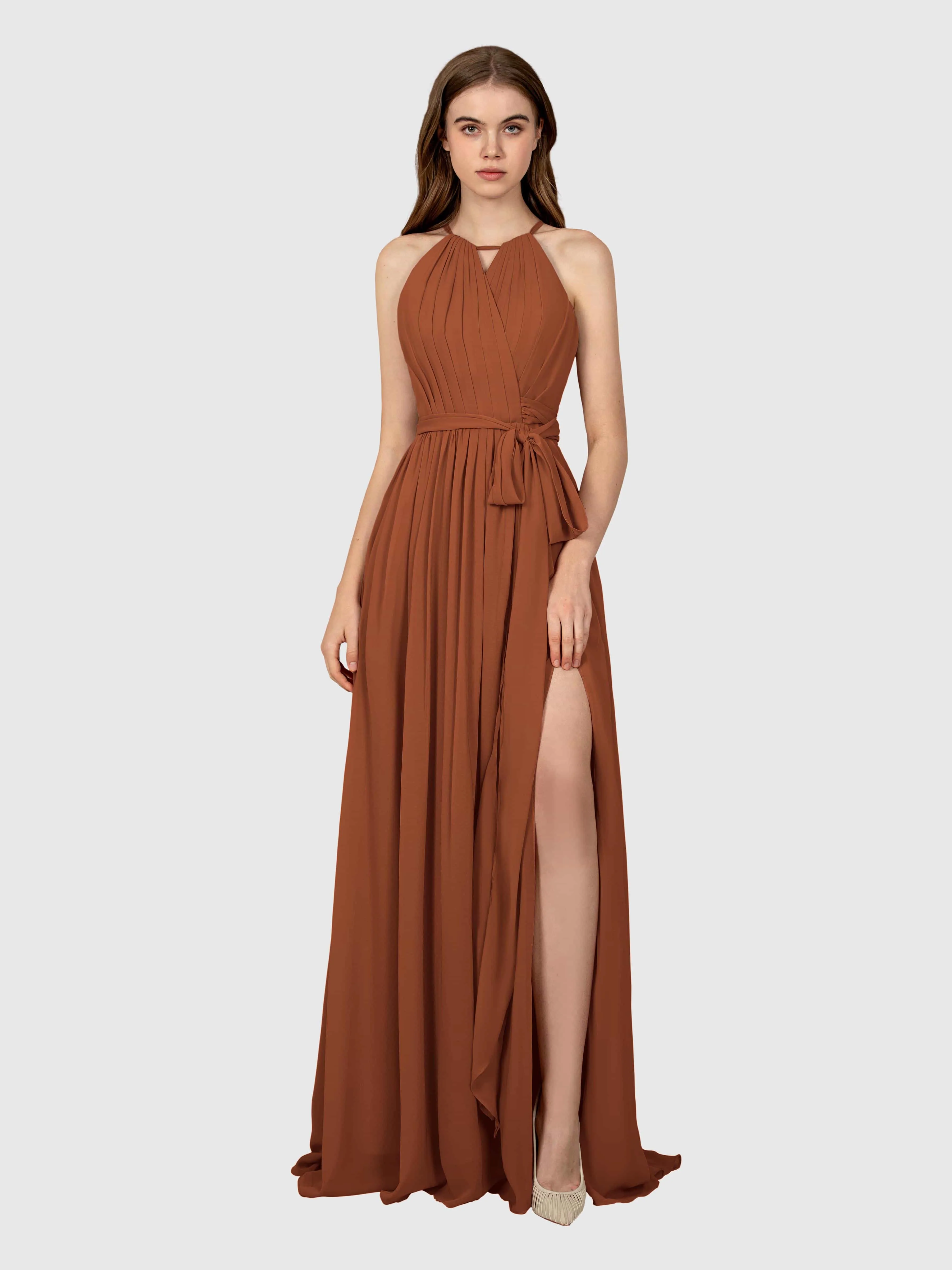 Emma Flowy Sleeveless Halter Chiffon Bridesmaid Dresses