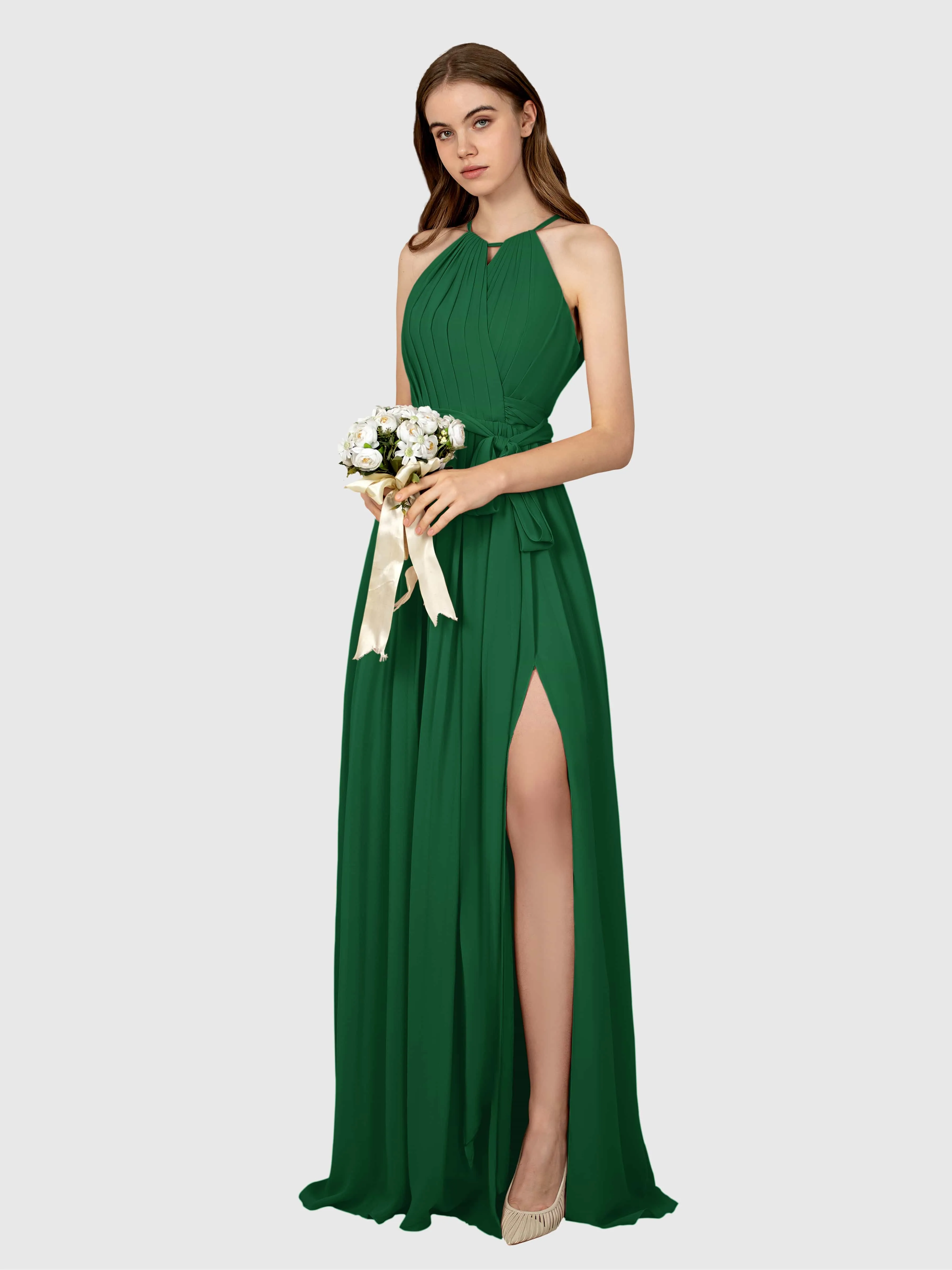 Emma Flowy Sleeveless Halter Chiffon Bridesmaid Dresses