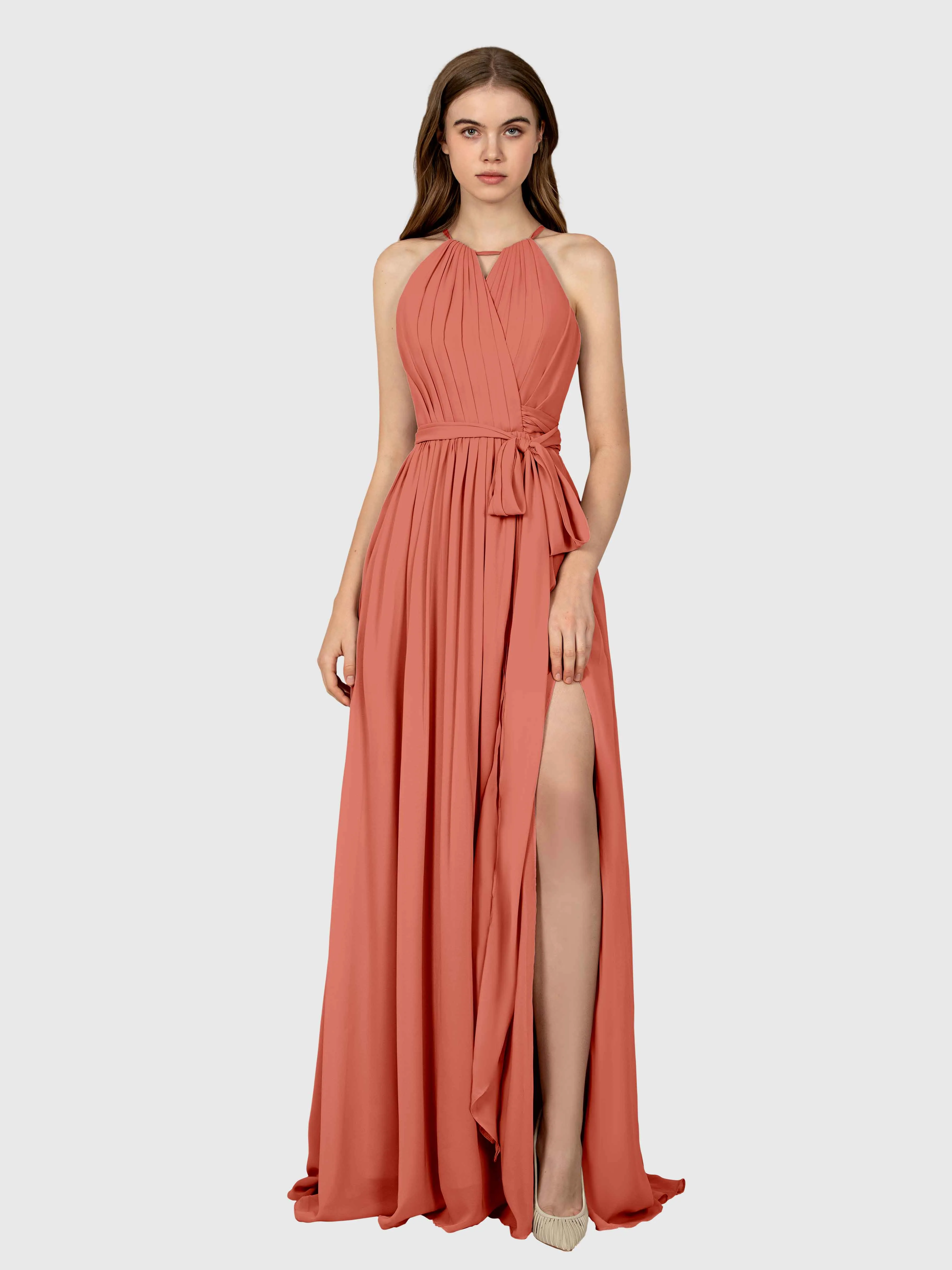 Emma Flowy Sleeveless Halter Chiffon Bridesmaid Dresses