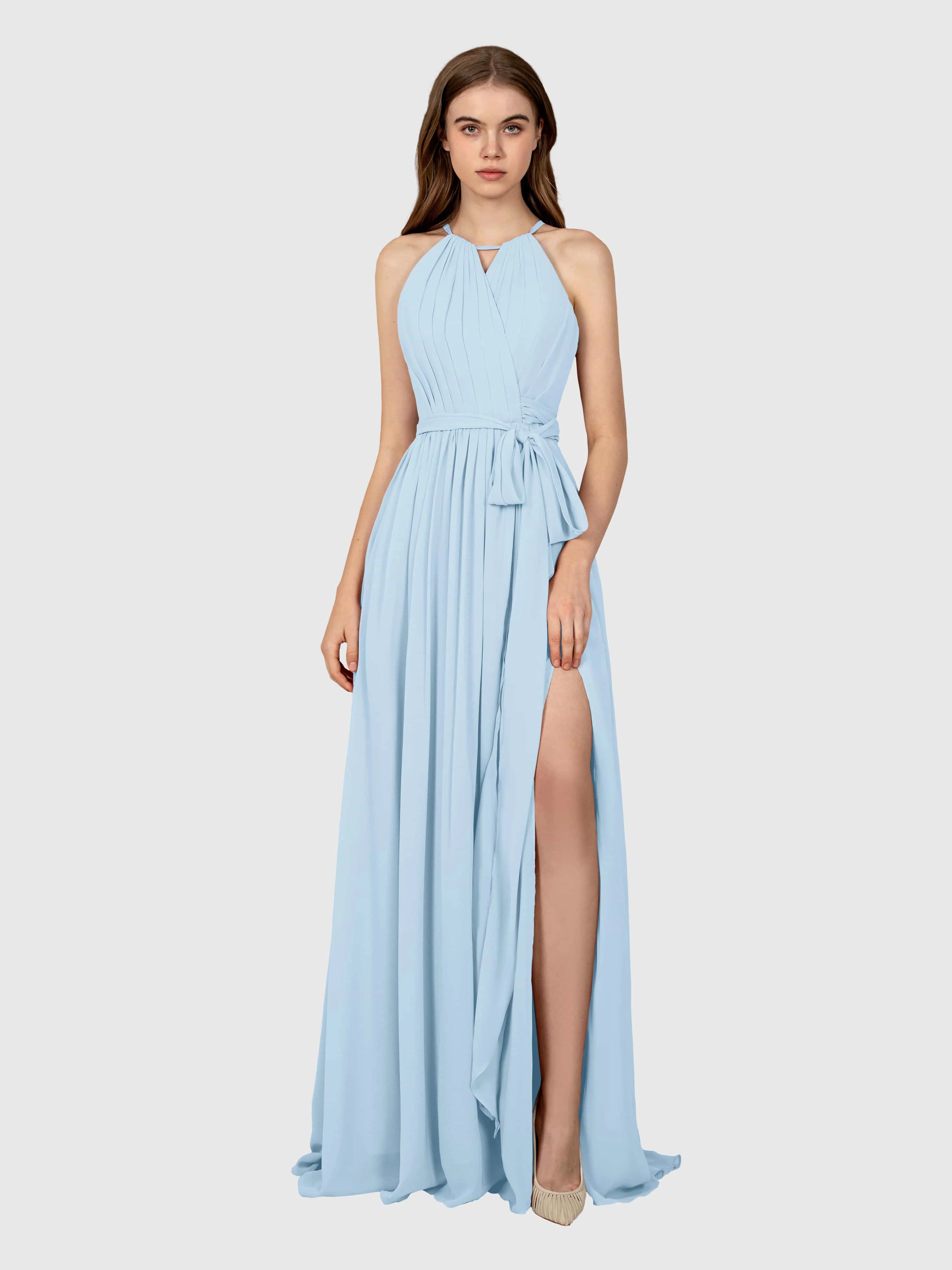 Emma Flowy Sleeveless Halter Chiffon Bridesmaid Dresses