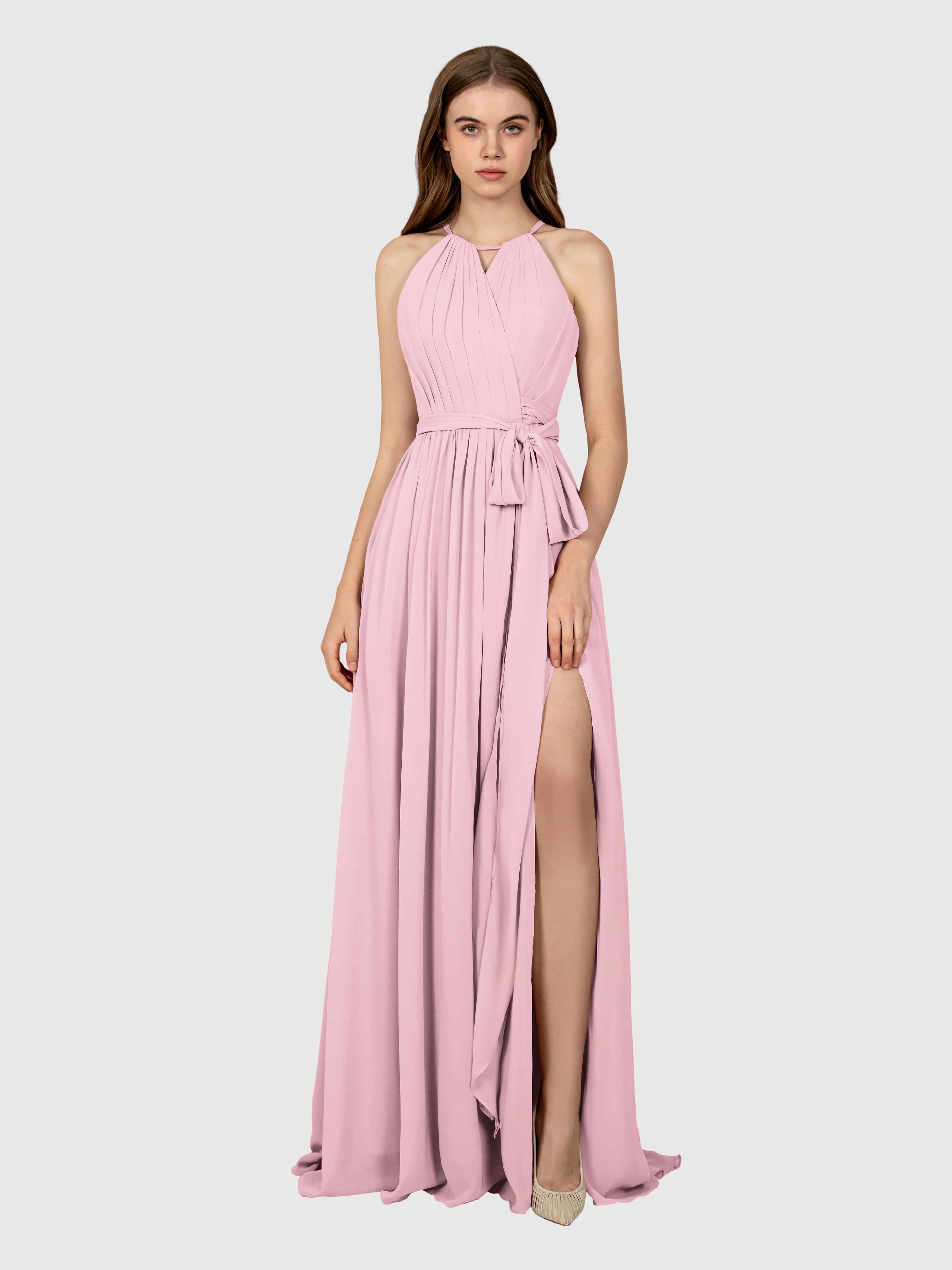 Emma Flowy Sleeveless Halter Chiffon Bridesmaid Dresses