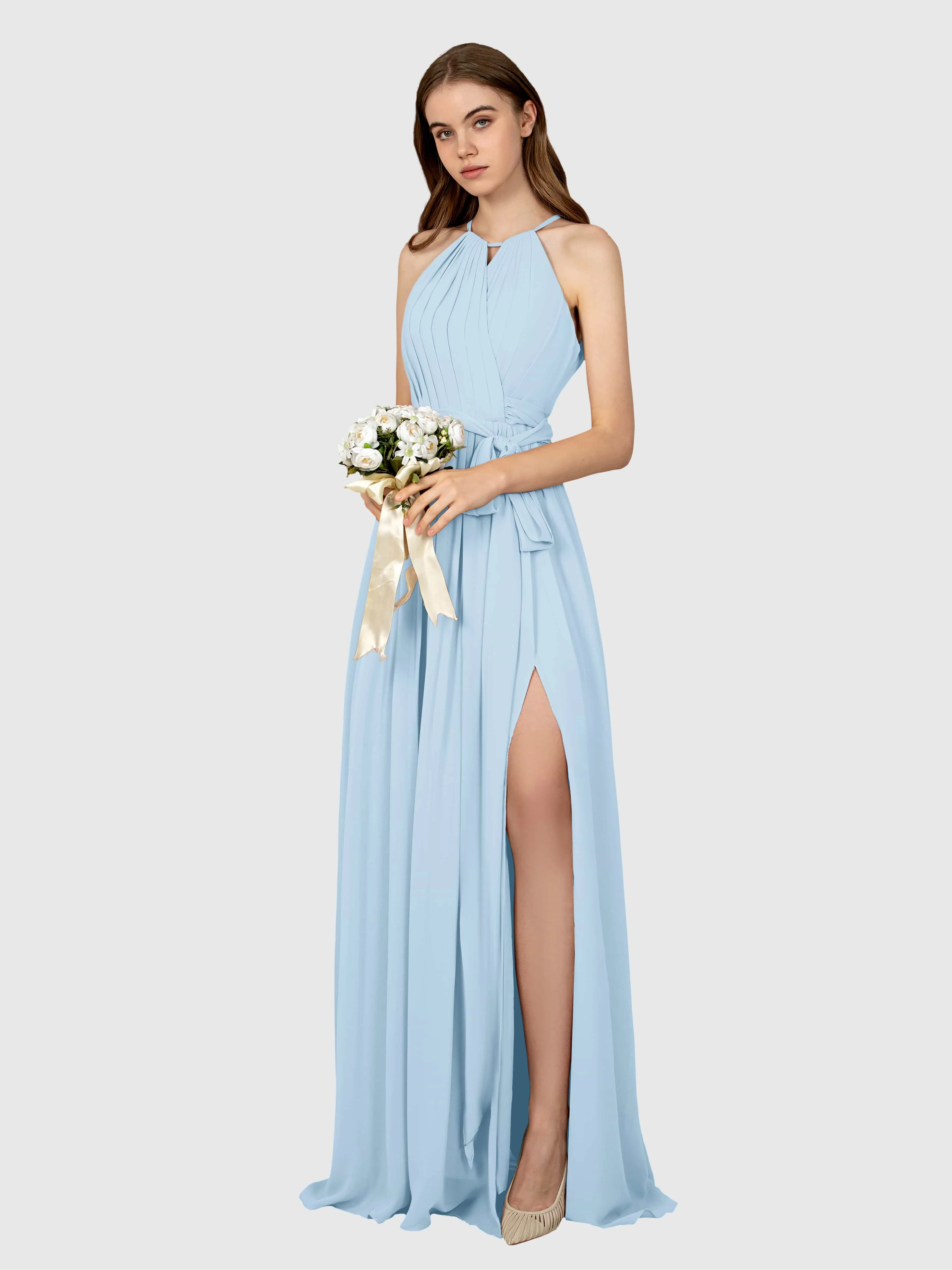 Emma Flowy Sleeveless Halter Chiffon Bridesmaid Dresses