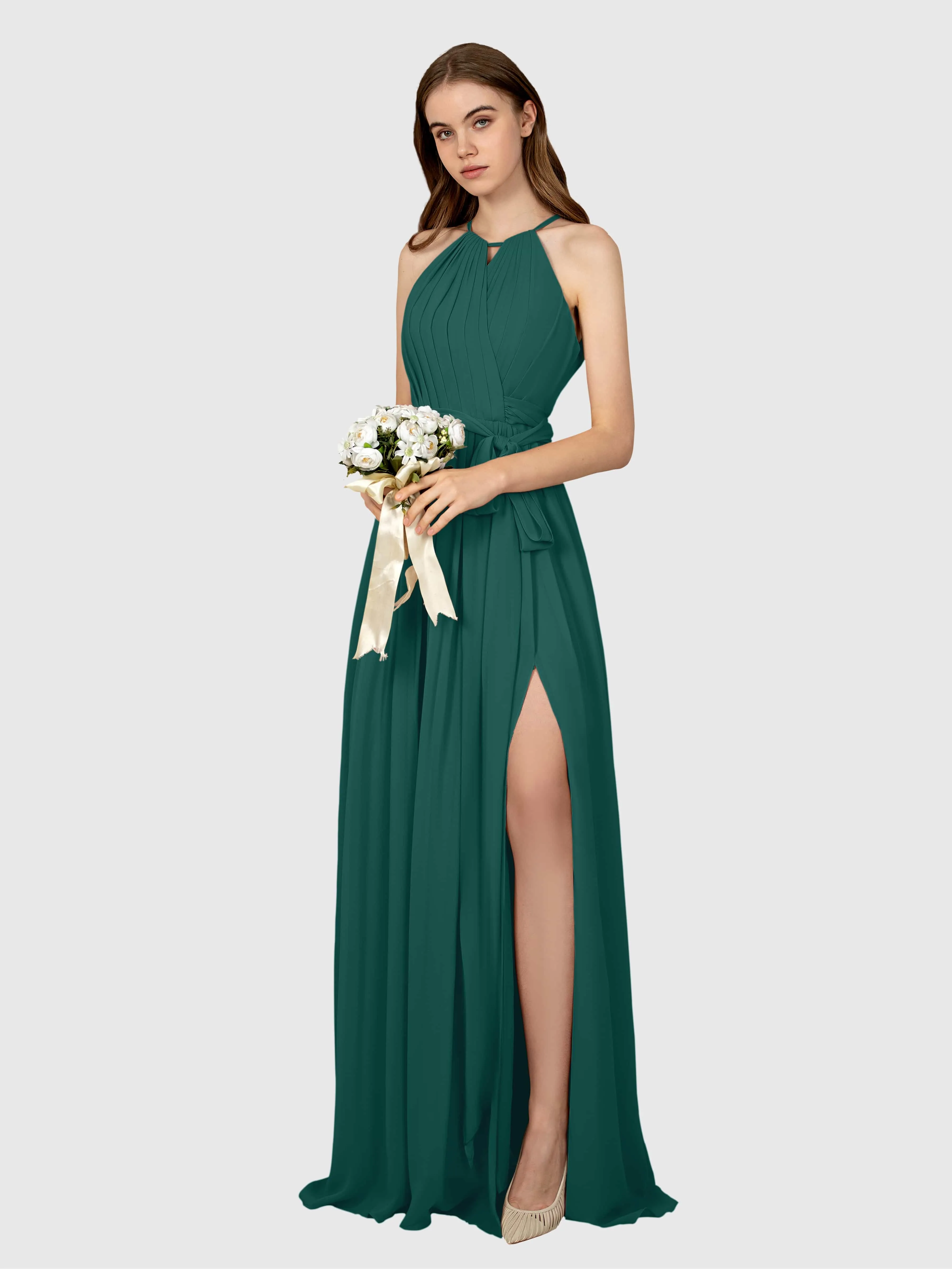 Emma Flowy Sleeveless Halter Chiffon Bridesmaid Dresses