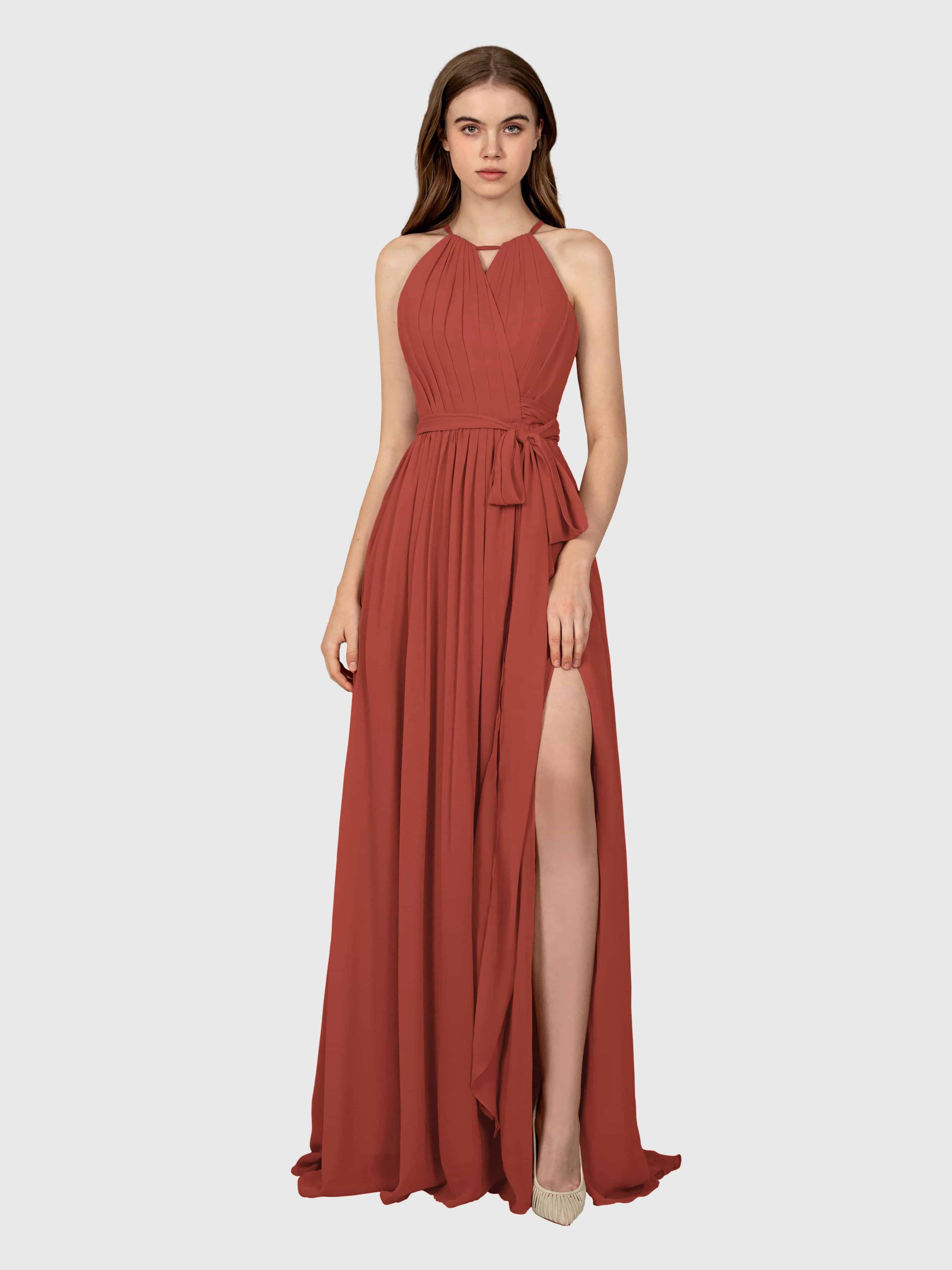Emma Flowy Sleeveless Halter Chiffon Bridesmaid Dresses