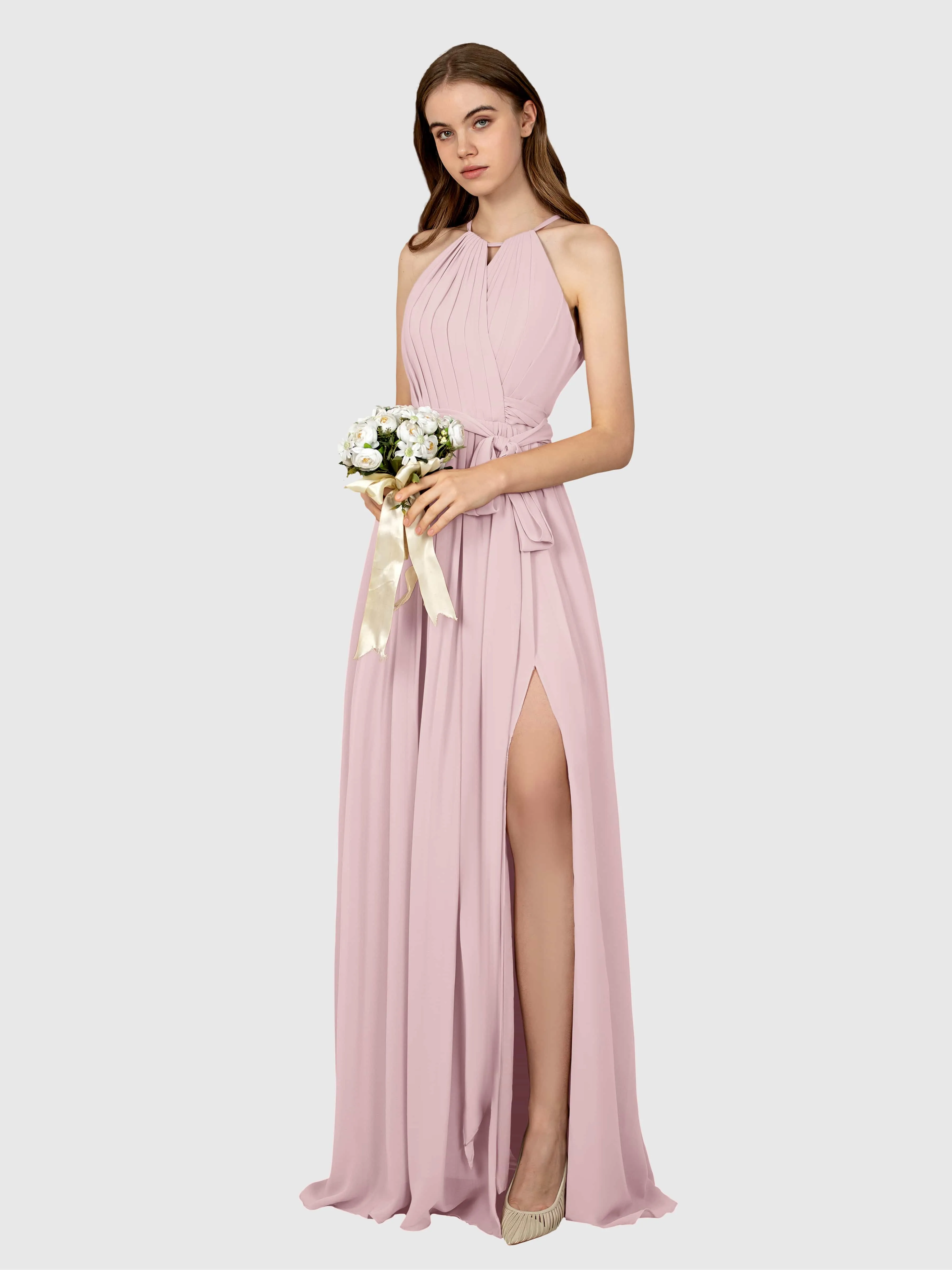 Emma Flowy Sleeveless Halter Chiffon Bridesmaid Dresses