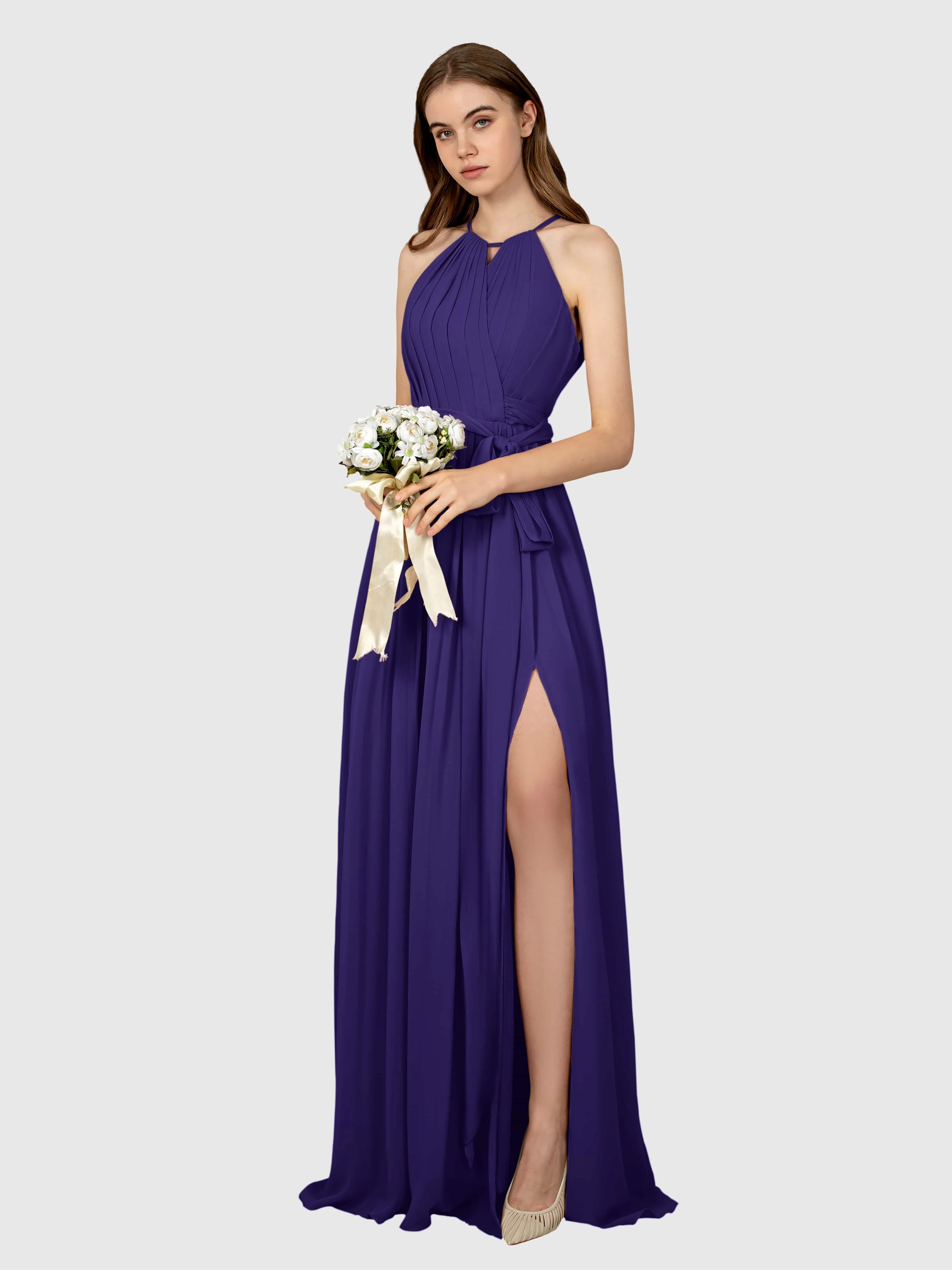 Emma Flowy Sleeveless Halter Chiffon Bridesmaid Dresses