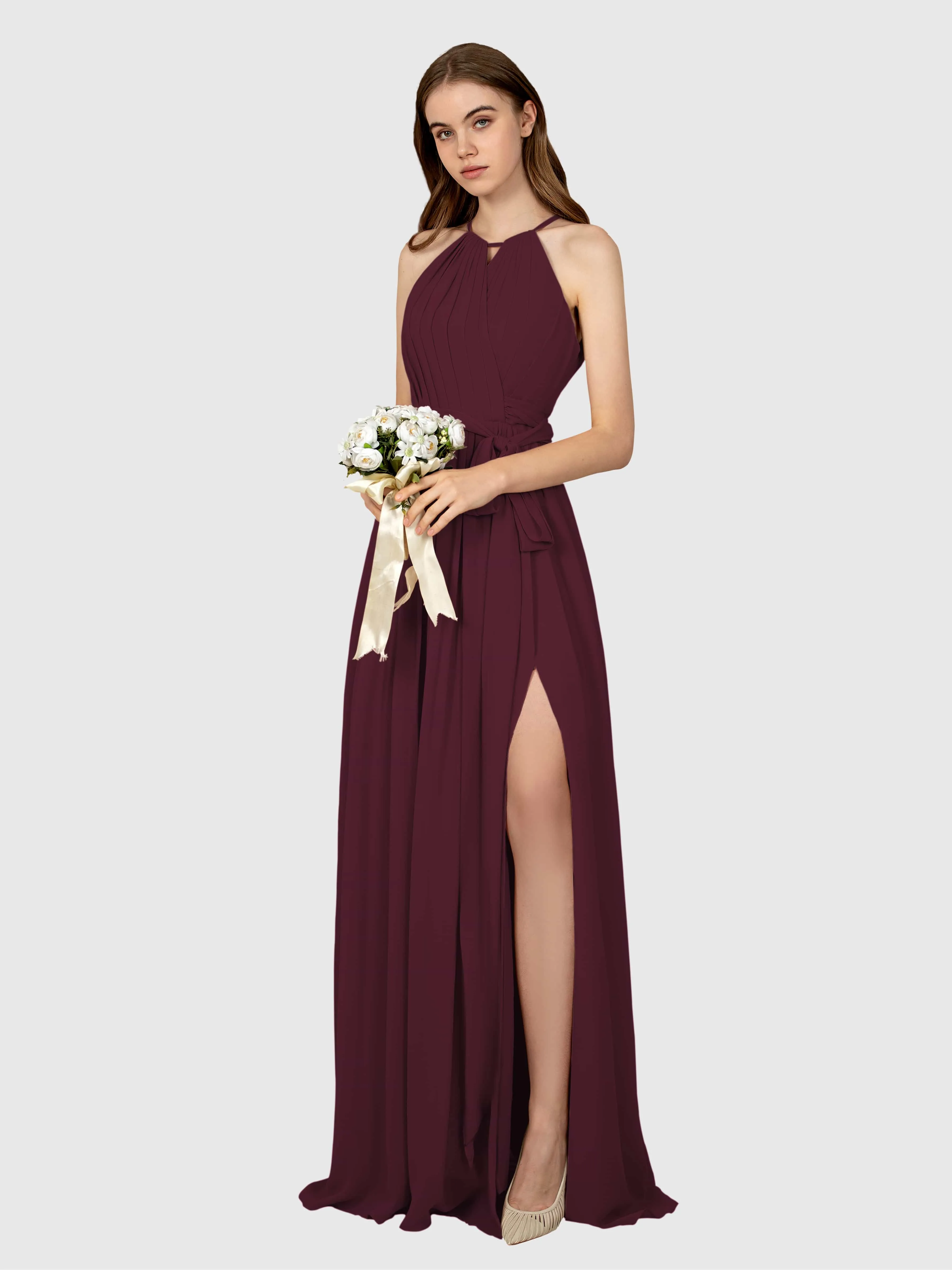 Emma Flowy Sleeveless Halter Chiffon Bridesmaid Dresses
