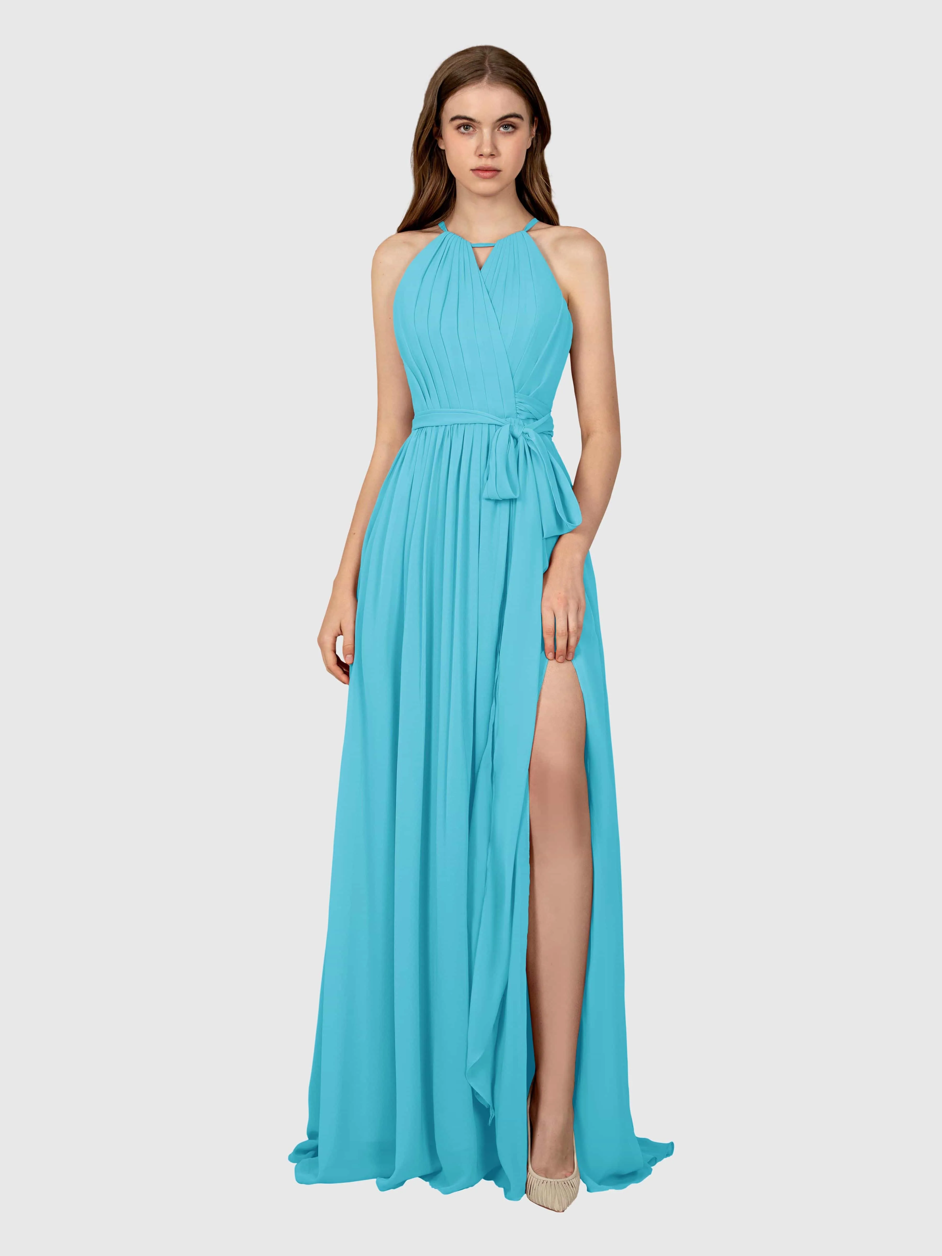Emma Flowy Sleeveless Halter Chiffon Bridesmaid Dresses