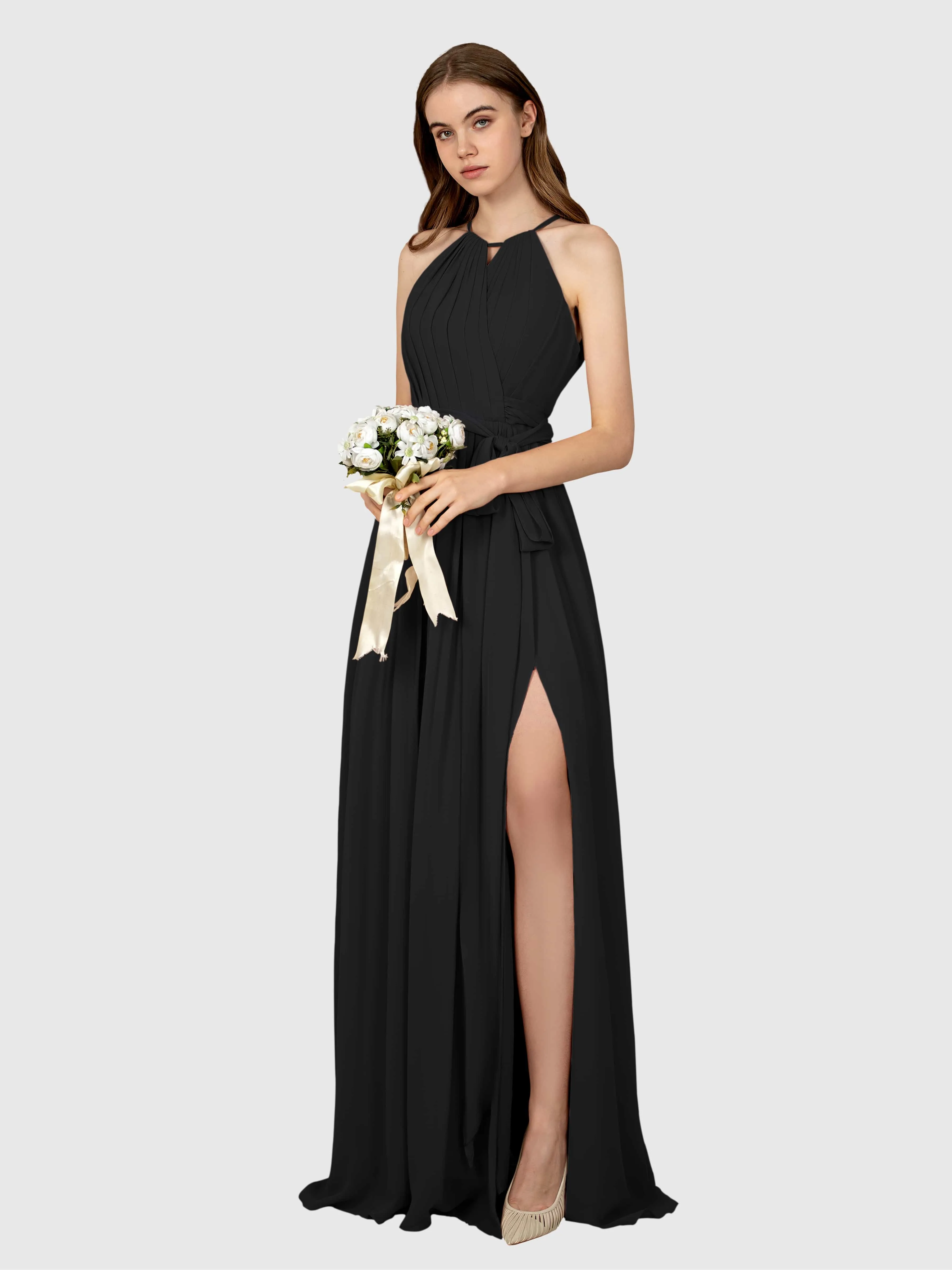 Emma Flowy Sleeveless Halter Chiffon Bridesmaid Dresses