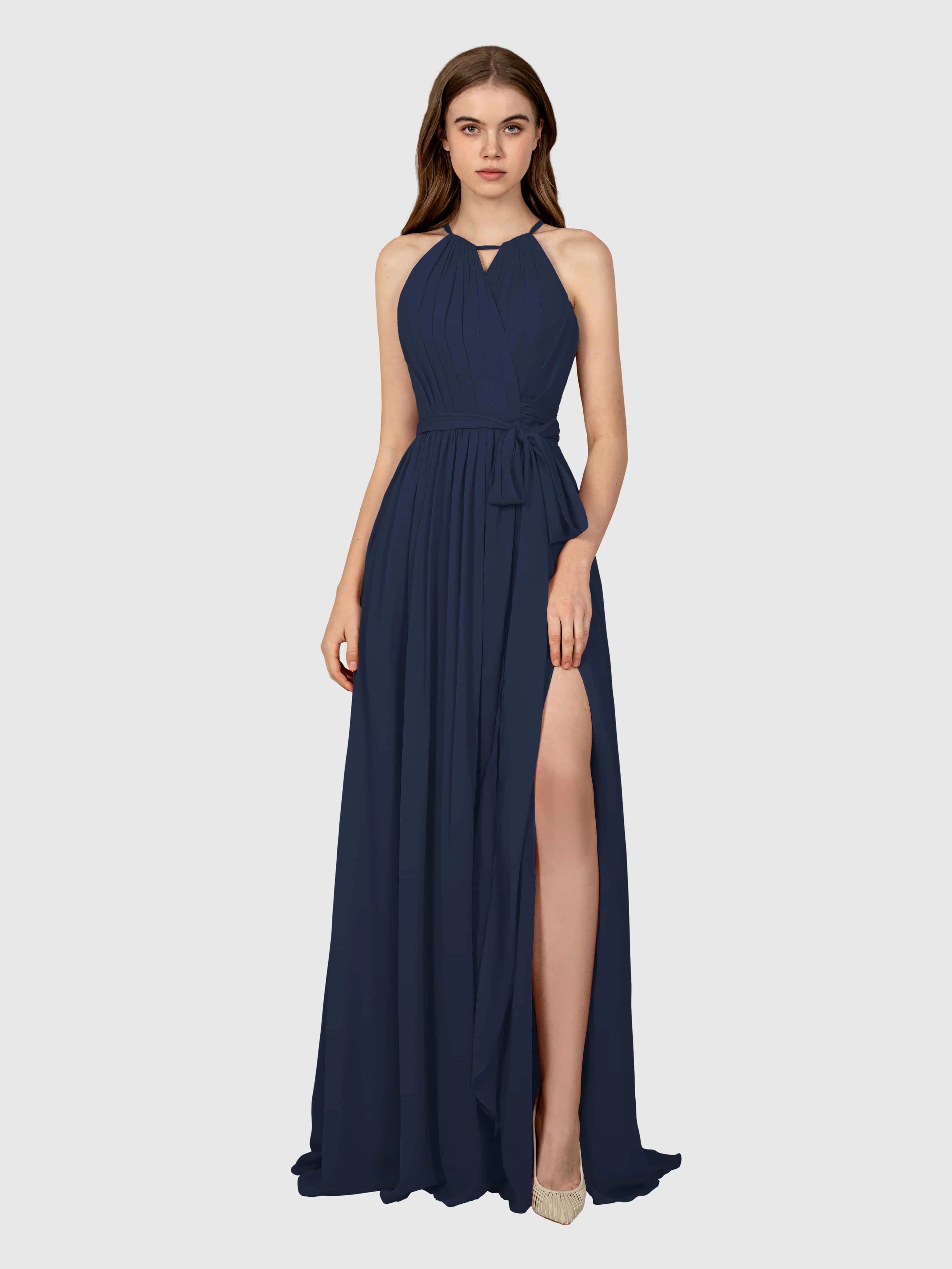 Emma Flowy Sleeveless Halter Chiffon Bridesmaid Dresses
