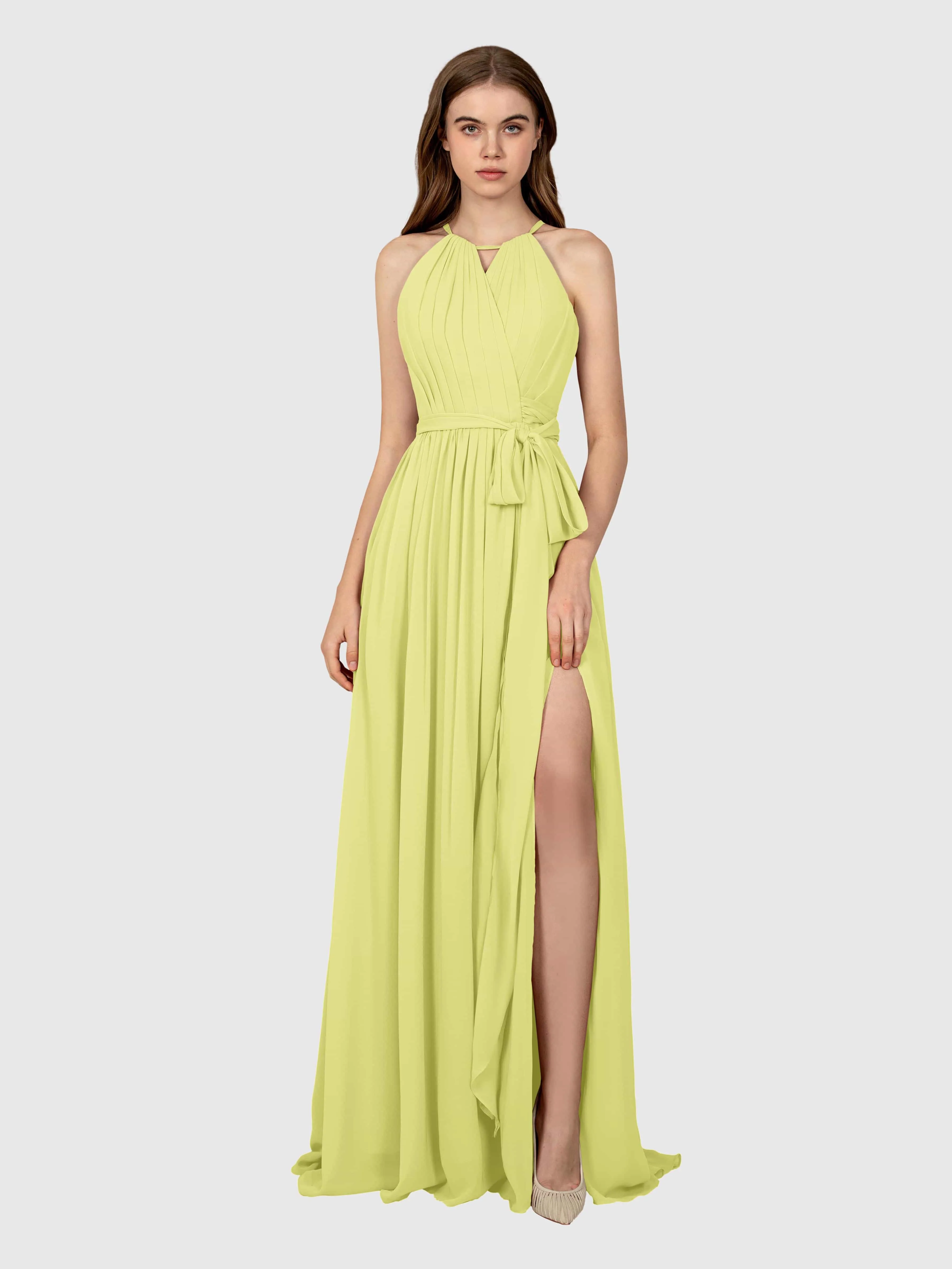 Emma Flowy Sleeveless Halter Chiffon Bridesmaid Dresses