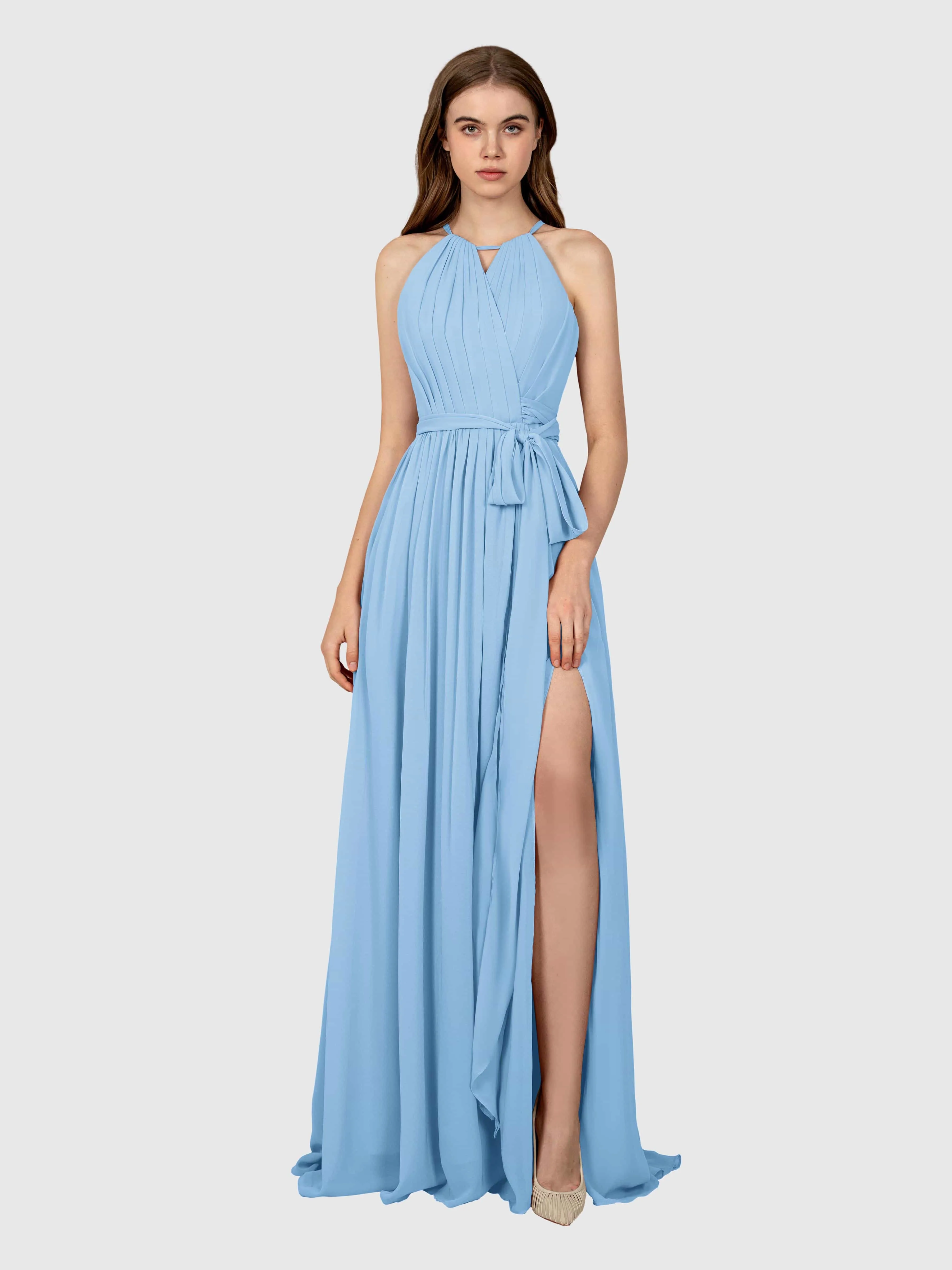 Emma Flowy Sleeveless Halter Chiffon Bridesmaid Dresses