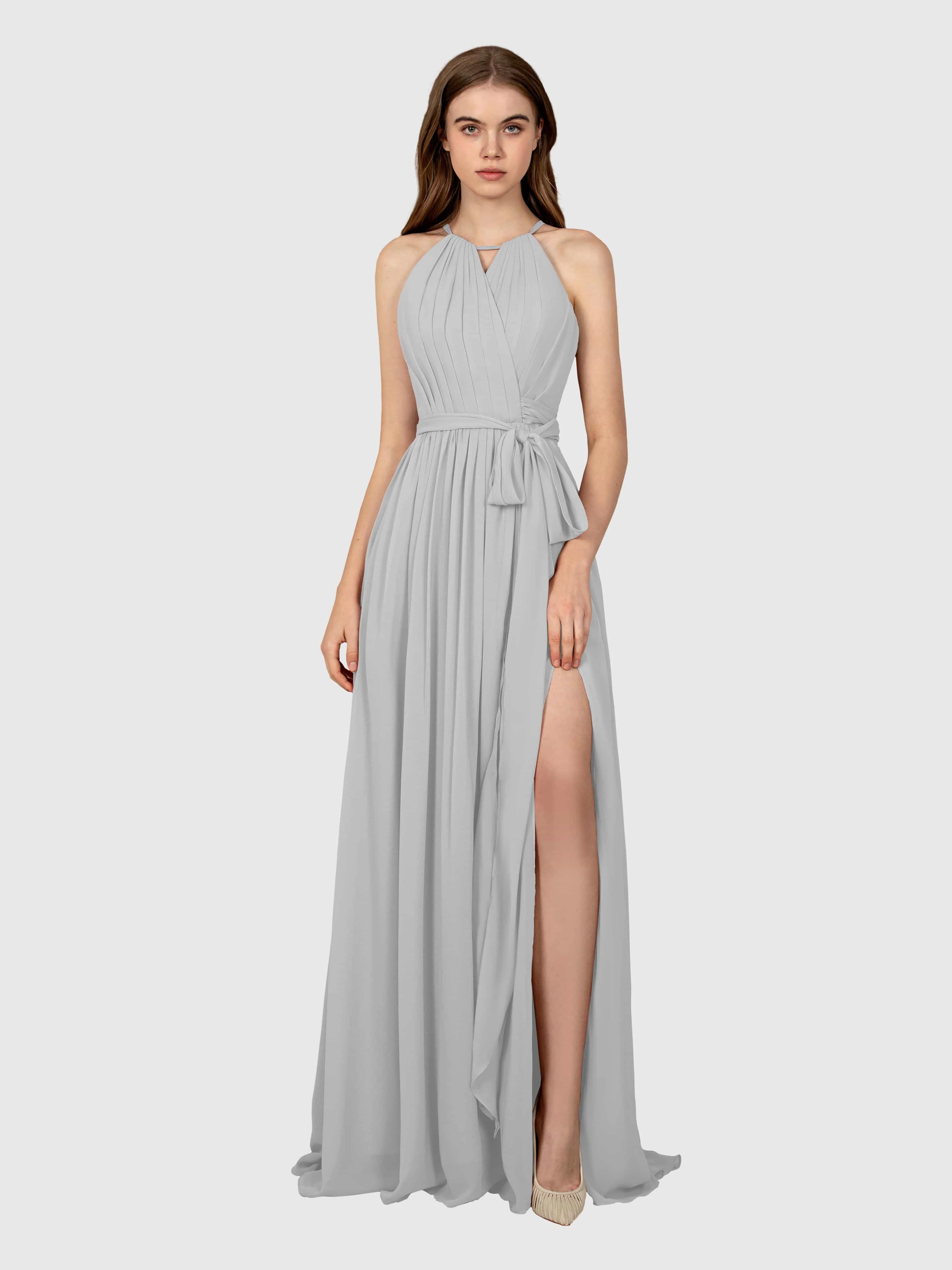 Emma Flowy Sleeveless Halter Chiffon Bridesmaid Dresses