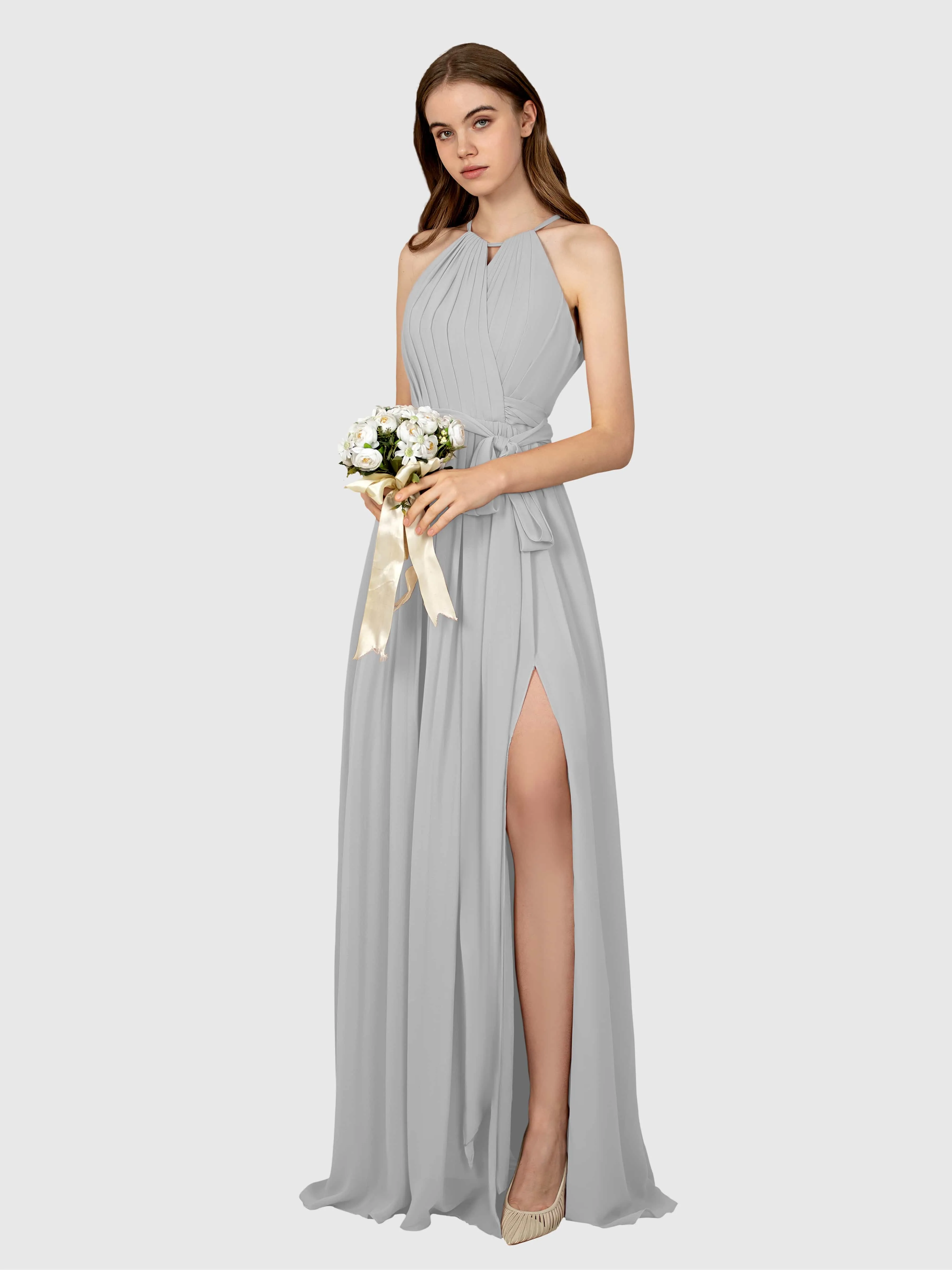 Emma Flowy Sleeveless Halter Chiffon Bridesmaid Dresses
