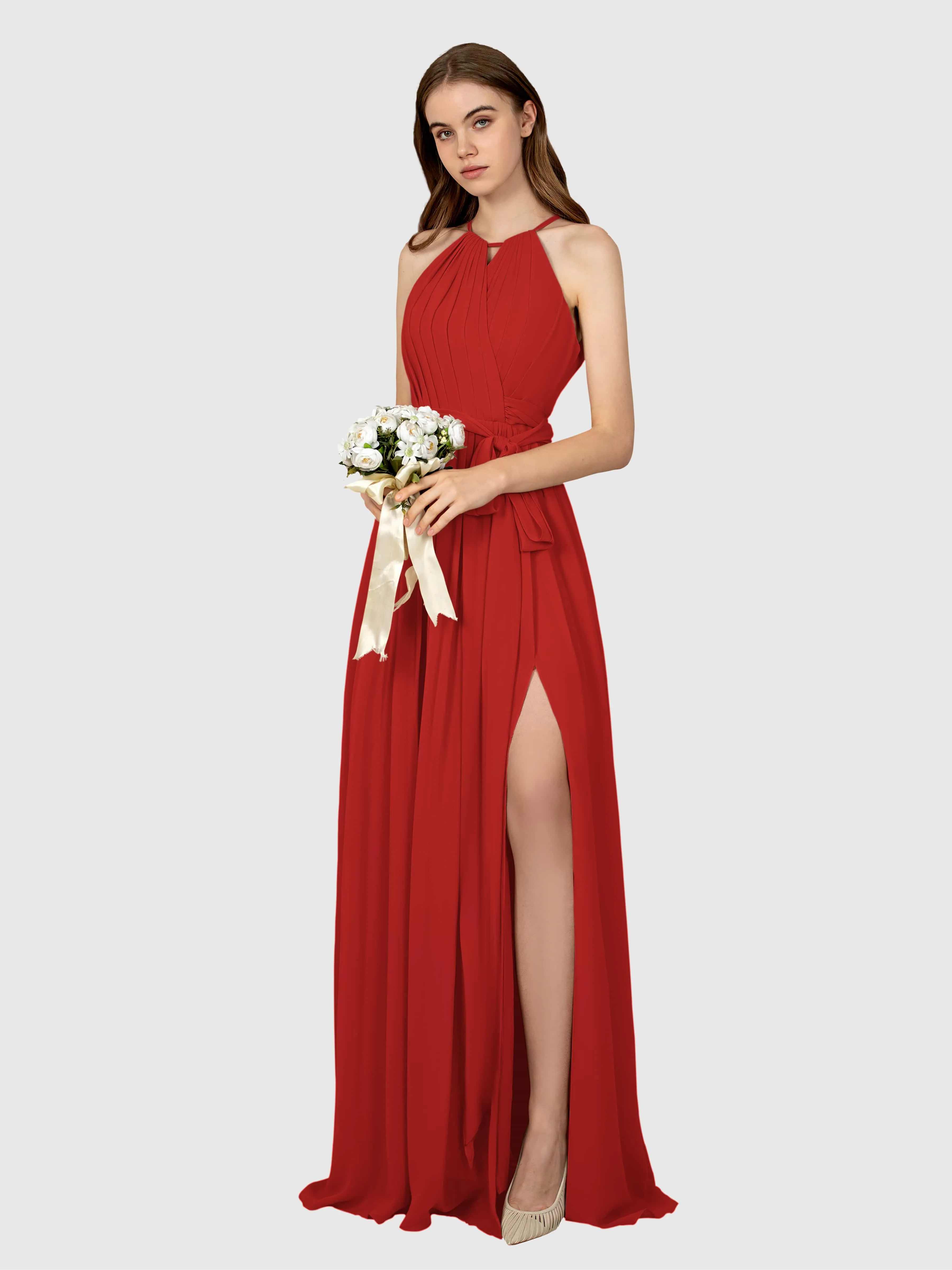 Emma Flowy Sleeveless Halter Chiffon Bridesmaid Dresses