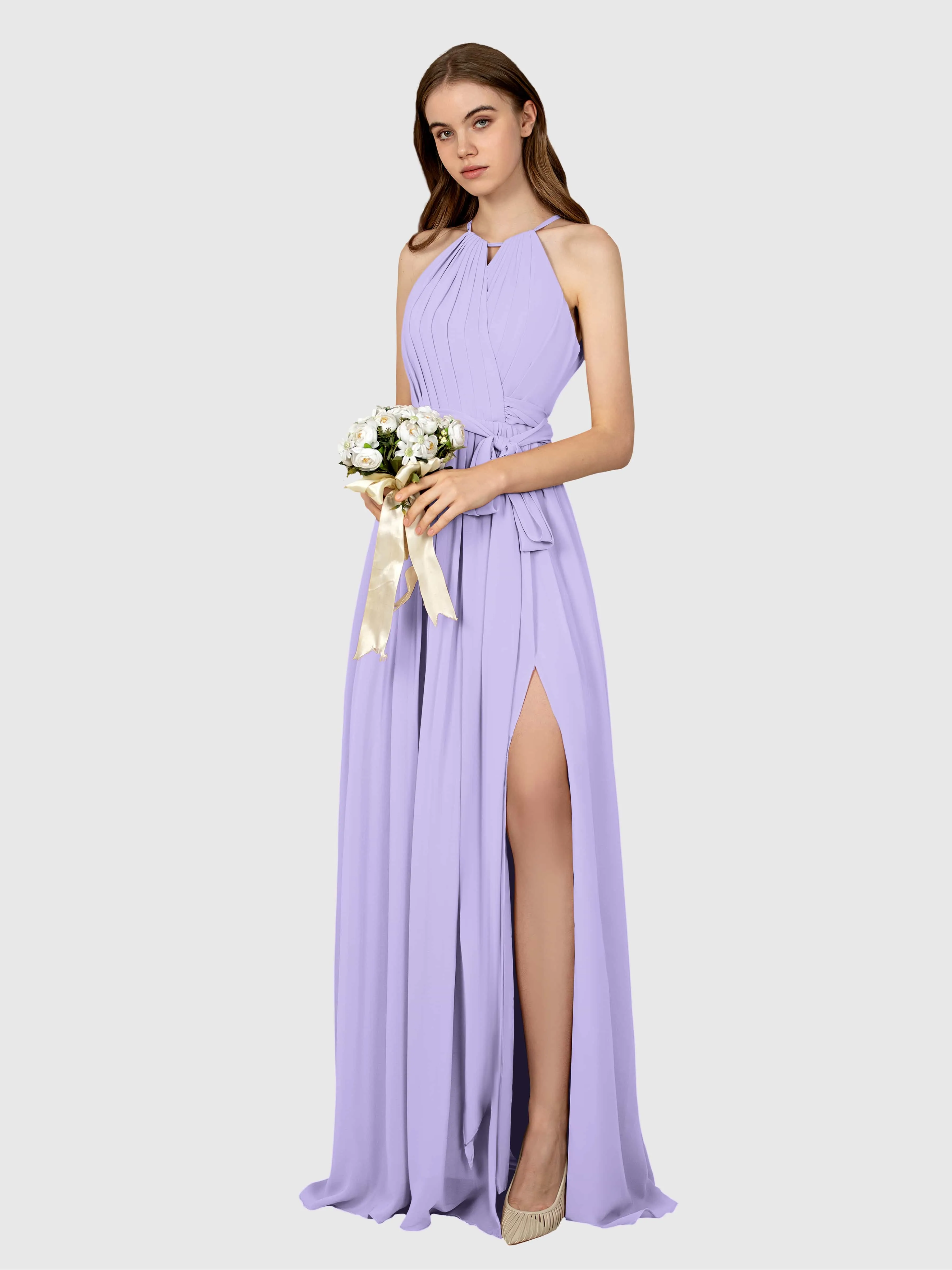 Emma Flowy Sleeveless Halter Chiffon Bridesmaid Dresses