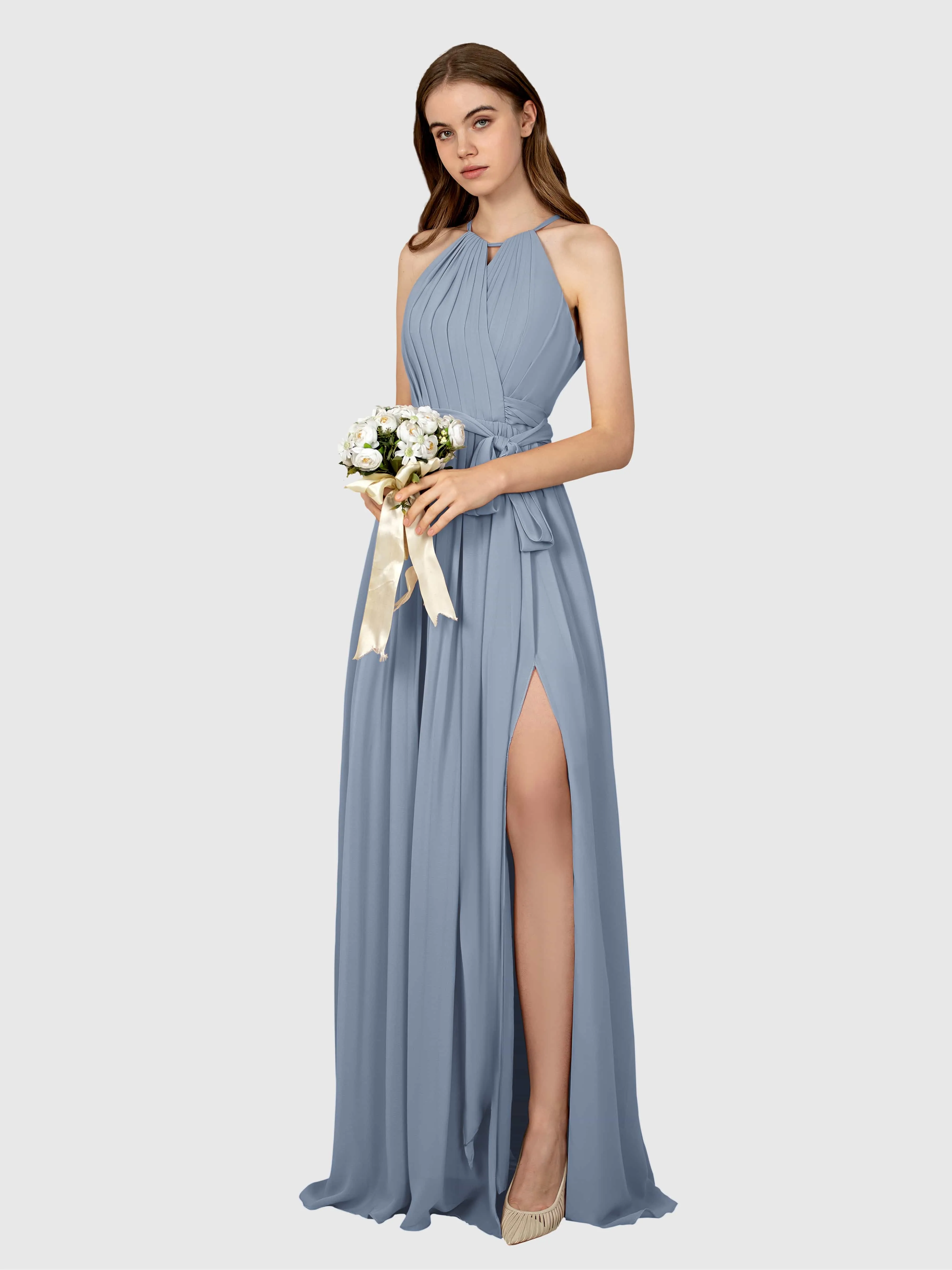 Emma Flowy Sleeveless Halter Chiffon Bridesmaid Dresses