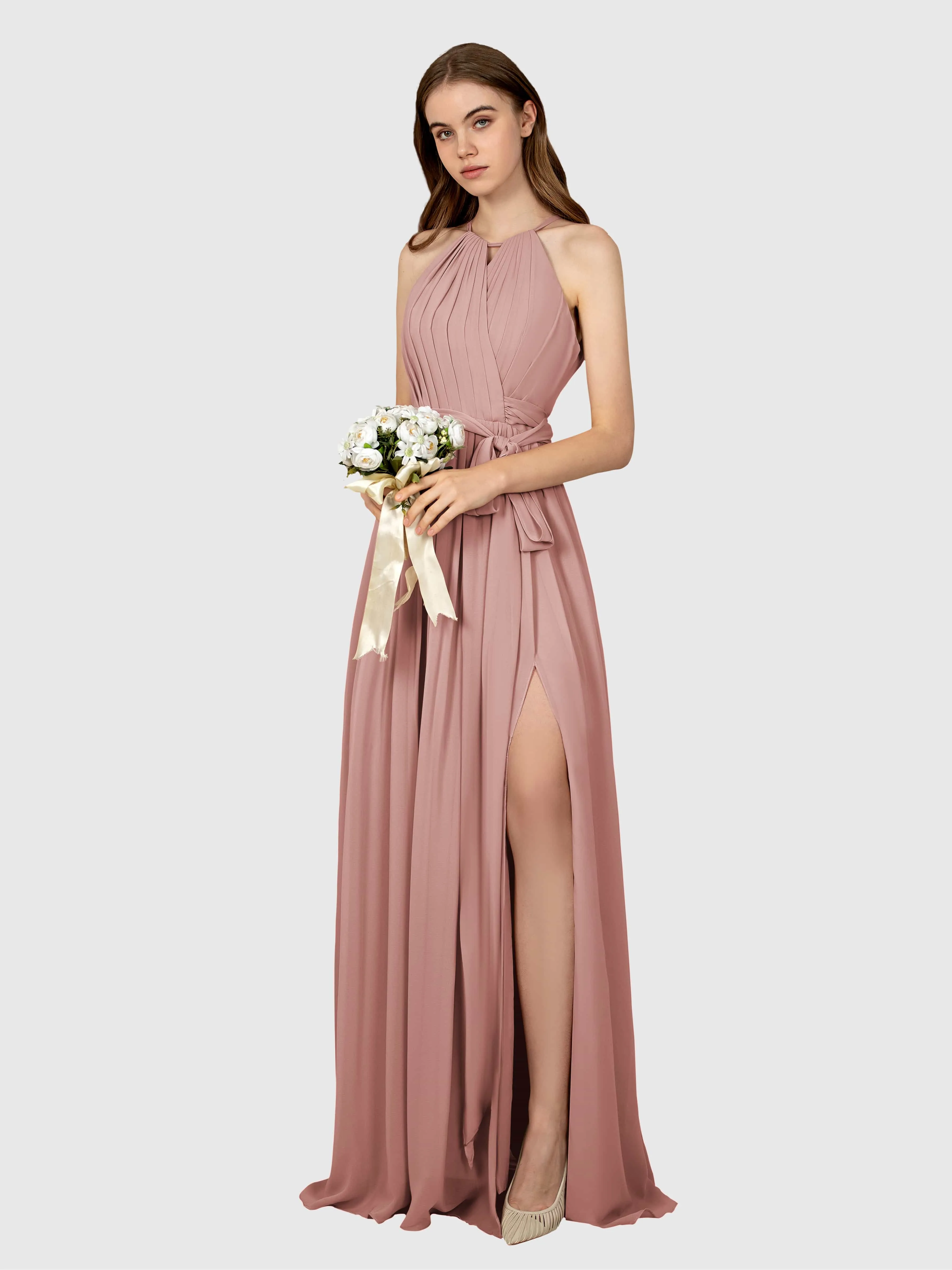 Emma Flowy Sleeveless Halter Chiffon Bridesmaid Dresses