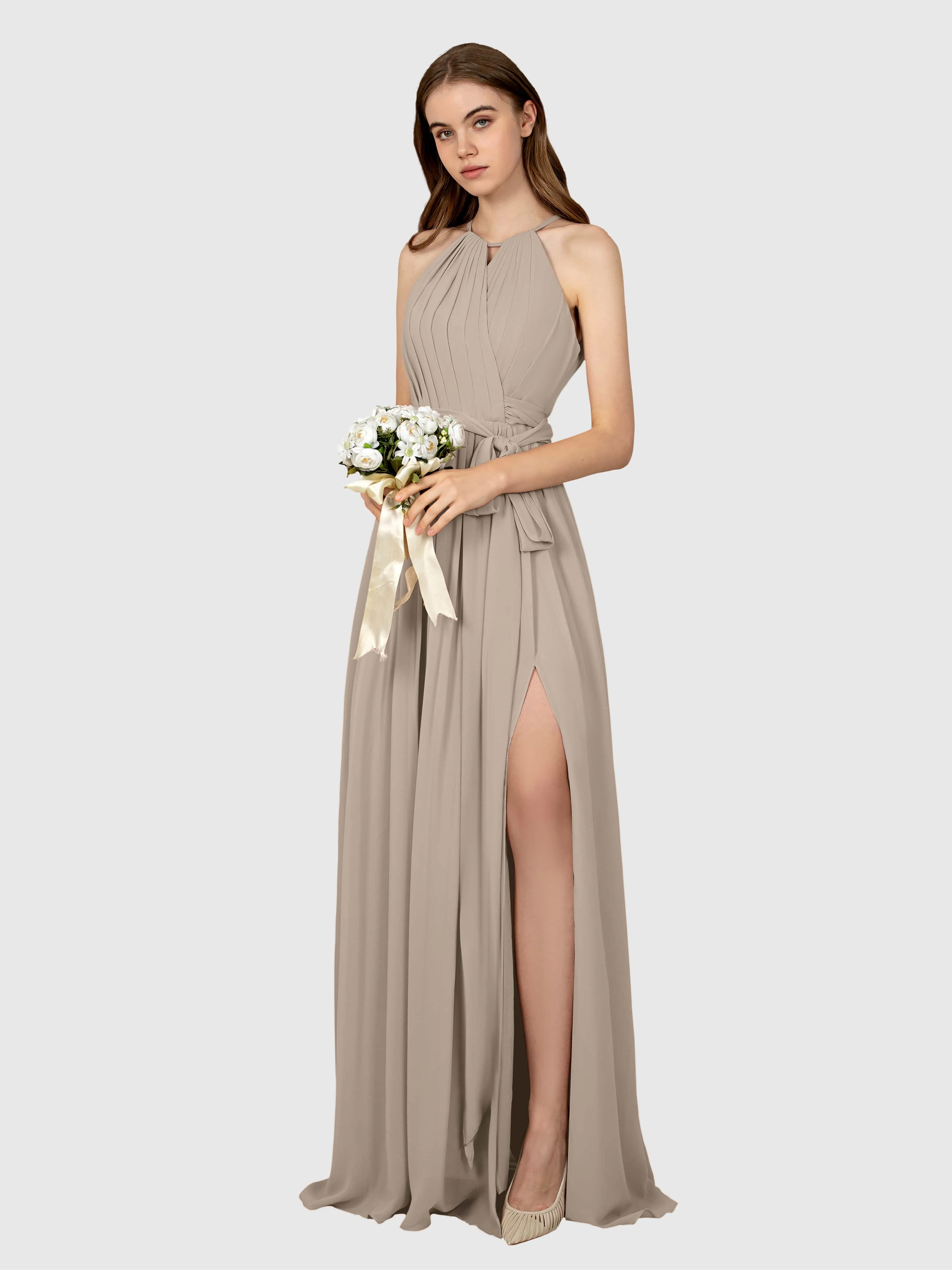Emma Flowy Sleeveless Halter Chiffon Bridesmaid Dresses