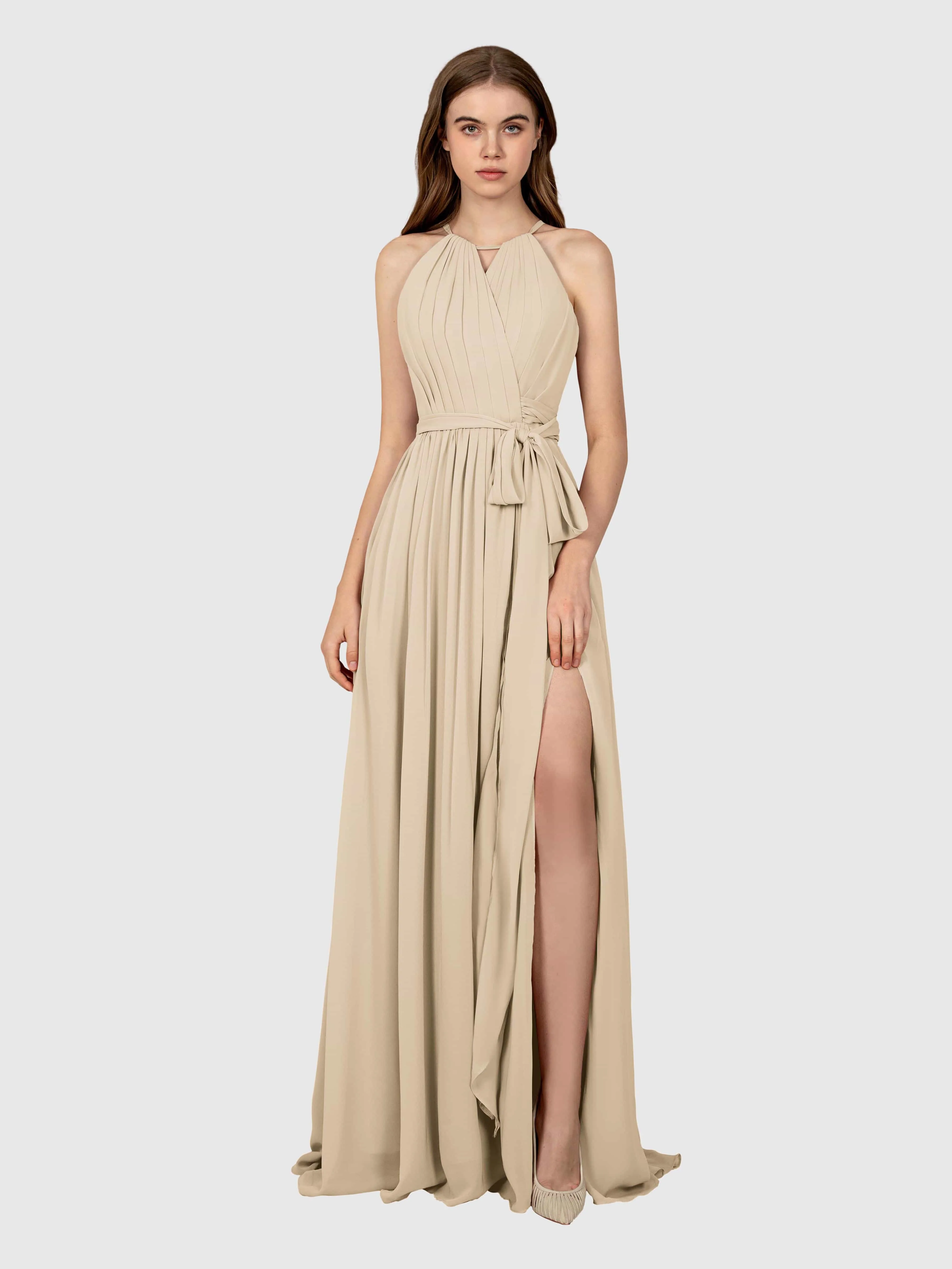 Emma Flowy Sleeveless Halter Chiffon Bridesmaid Dresses