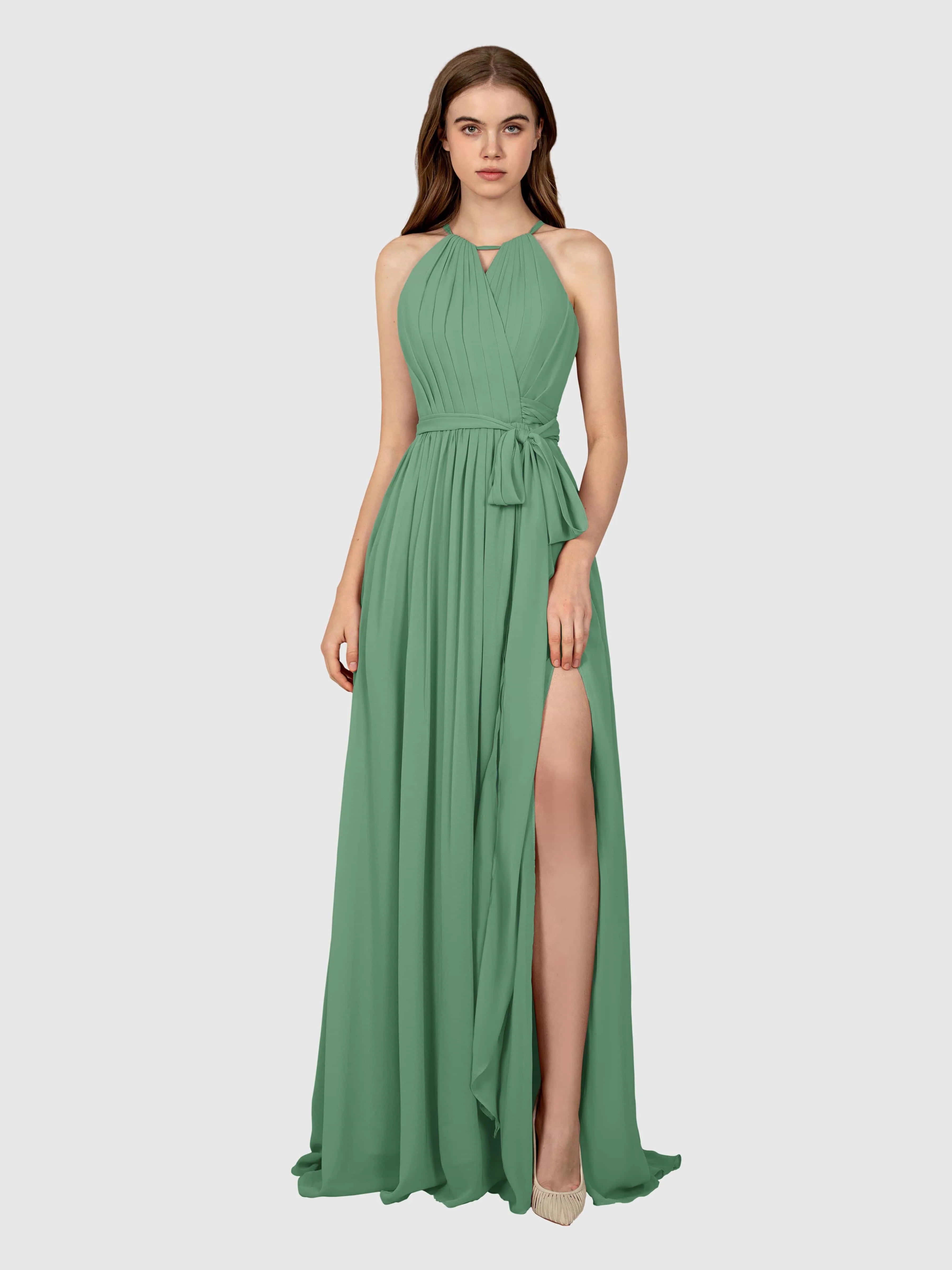 Emma Flowy Sleeveless Halter Chiffon Bridesmaid Dresses